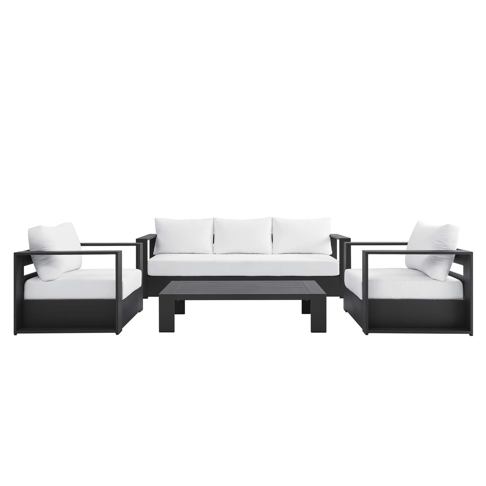 Tahoe 4-Piece Outdoor Patio Powder-Coated Aluminum Set, Gray White