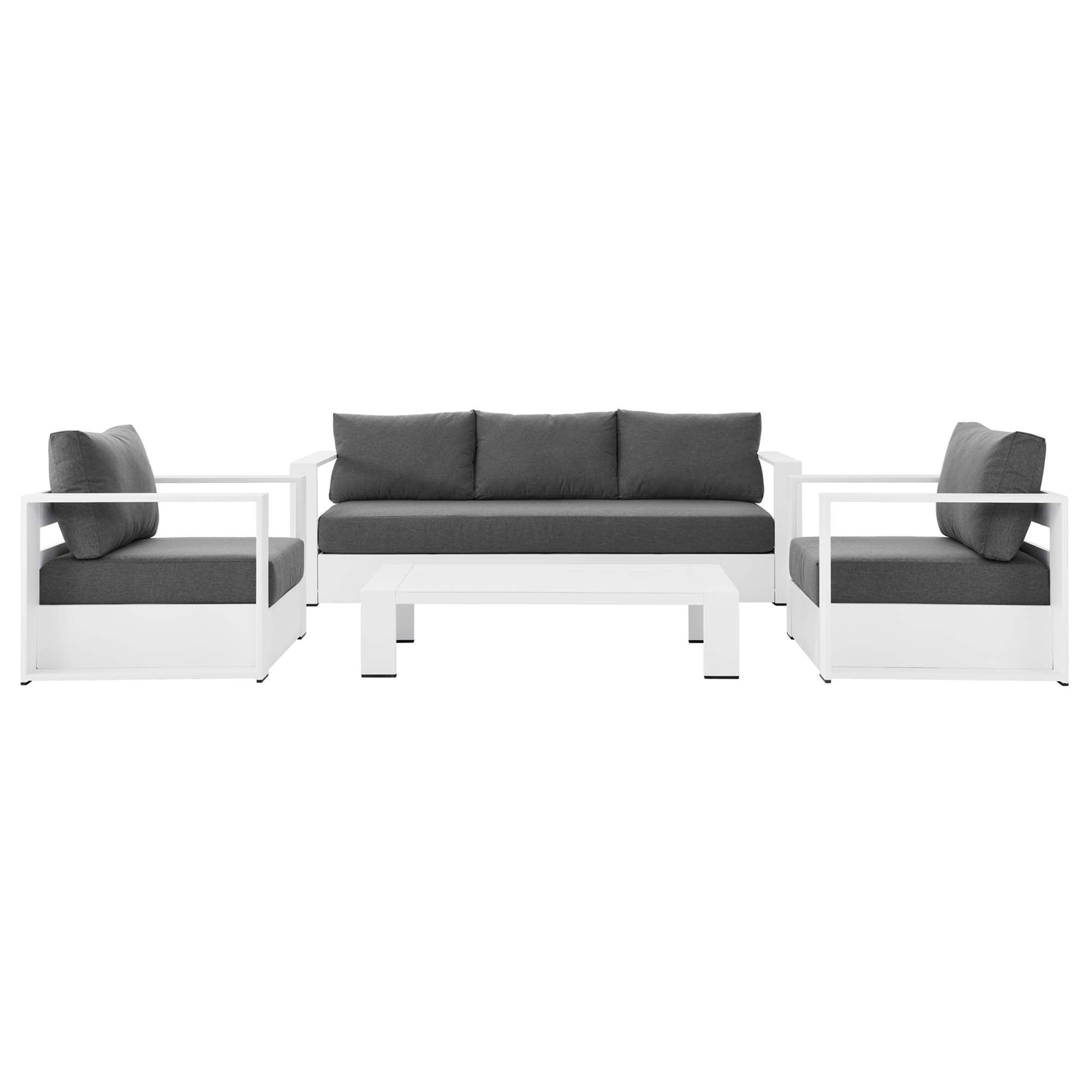 Tahoe 4-Piece Outdoor Patio Powder-Coated Aluminum Set, White Charcoal