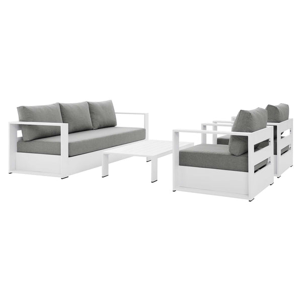 Tahoe 4-Piece Outdoor Patio Powder-Coated Aluminum Set, White Gray