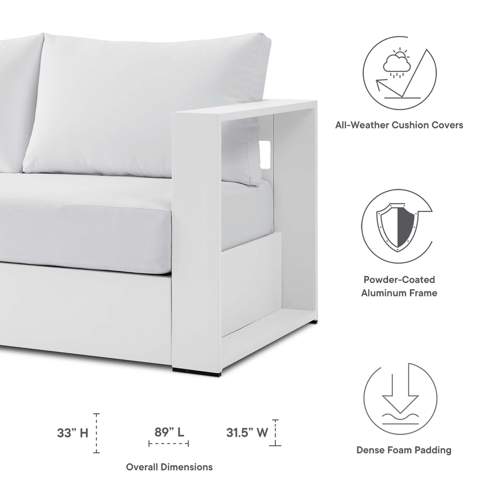 Tahoe 4-Piece Outdoor Patio Powder-Coated Aluminum Set, White White