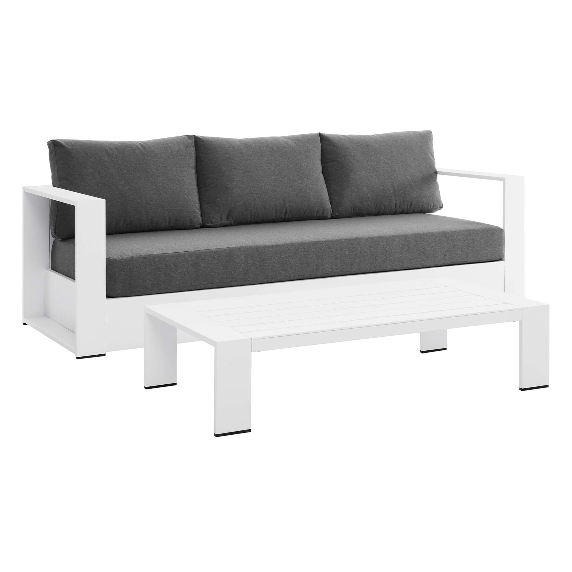Tahoe 2-Piece Outdoor Patio Powder-Coated Aluminum Set, White Charcoal
