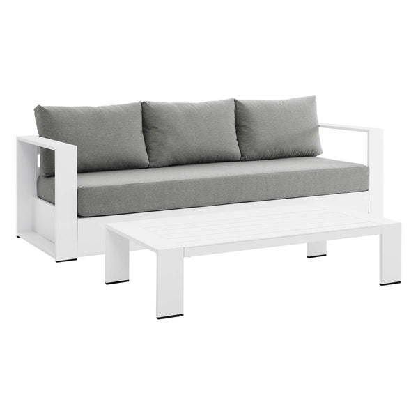 Tahoe 2-Piece Outdoor Patio Powder-Coated Aluminum Set, White Gray