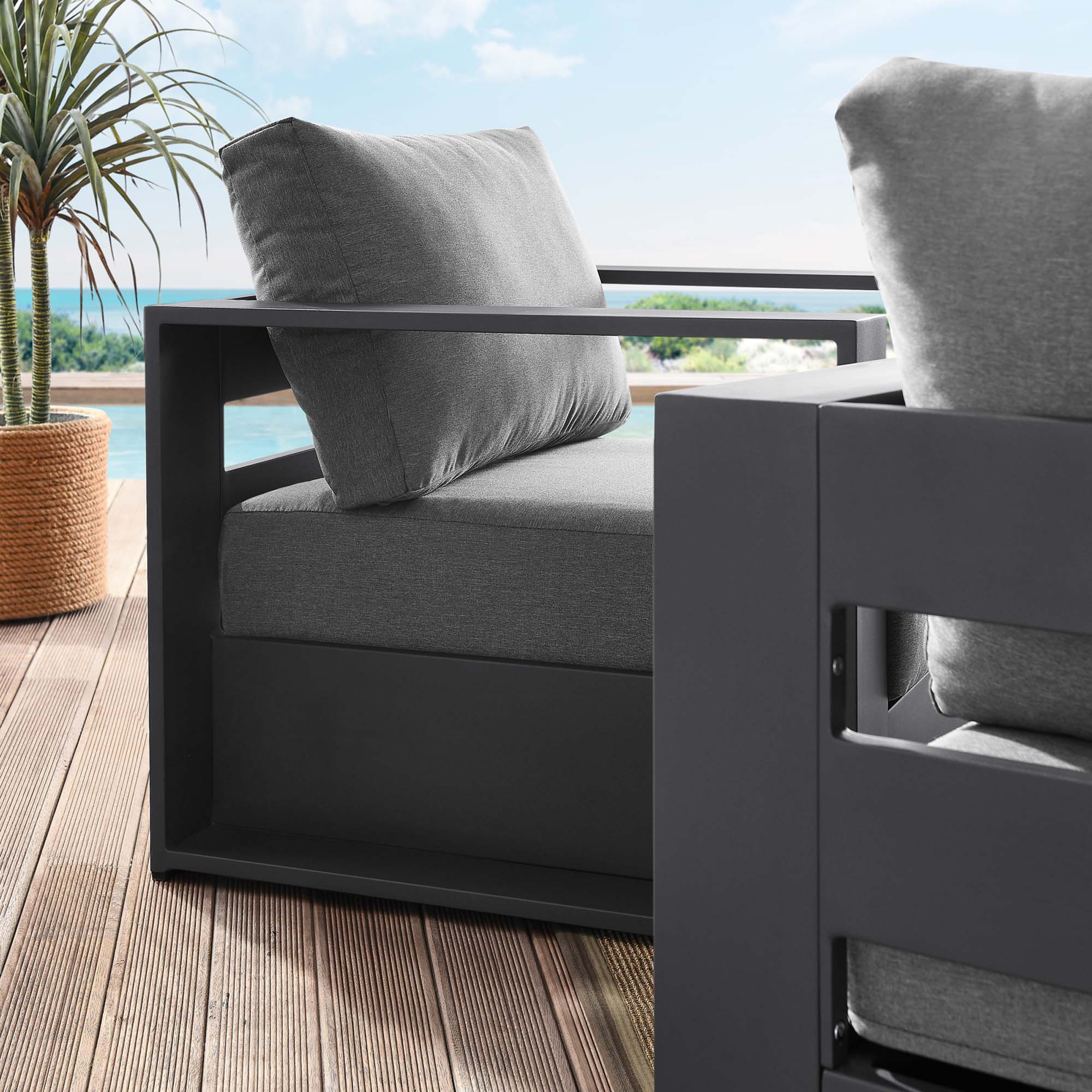 Tahoe 2-Piece Outdoor Patio Powder-Coated Aluminum Armchair Set, Gray Charcoal