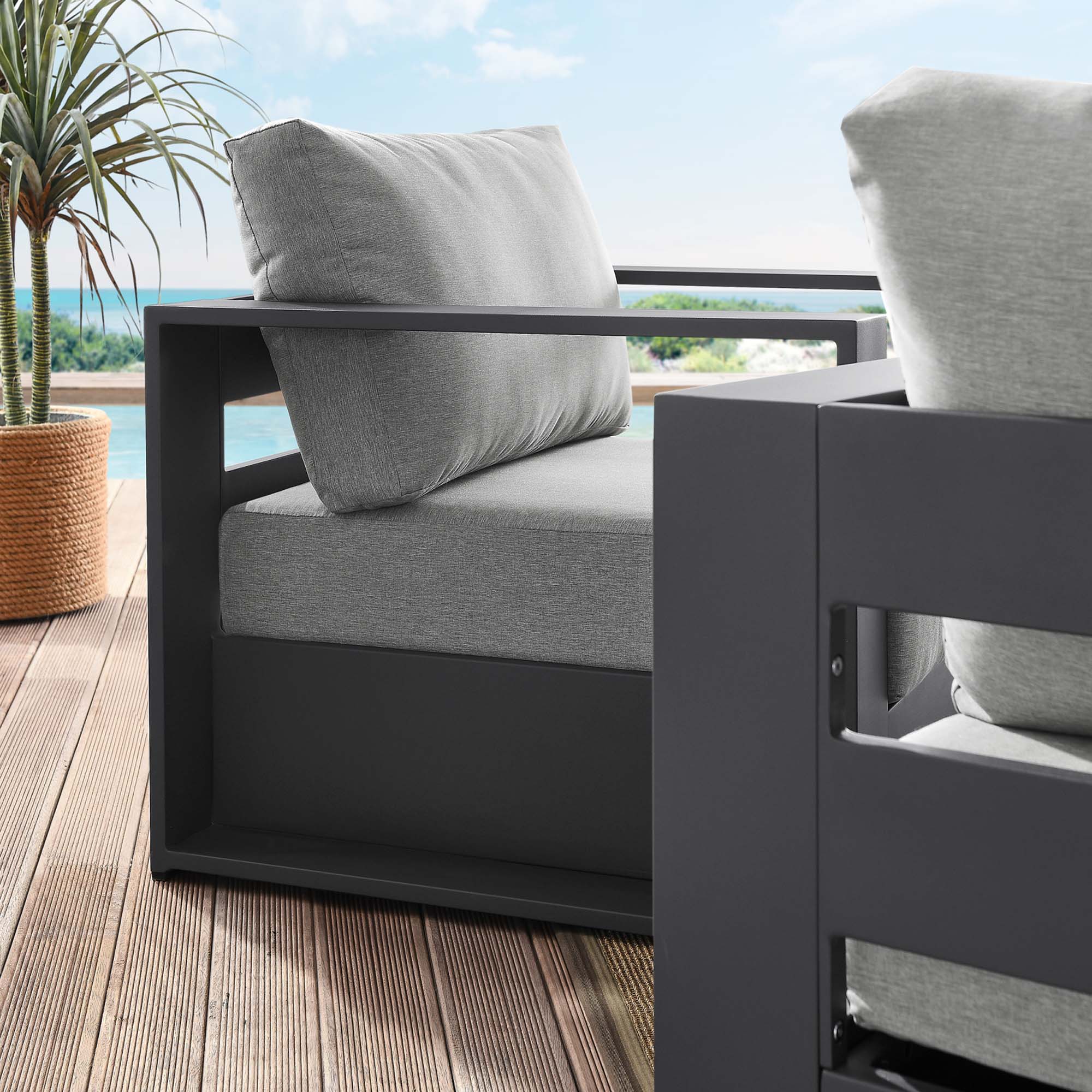 Tahoe 2-Piece Outdoor Patio Powder-Coated Aluminum Armchair Set, Gray Gray