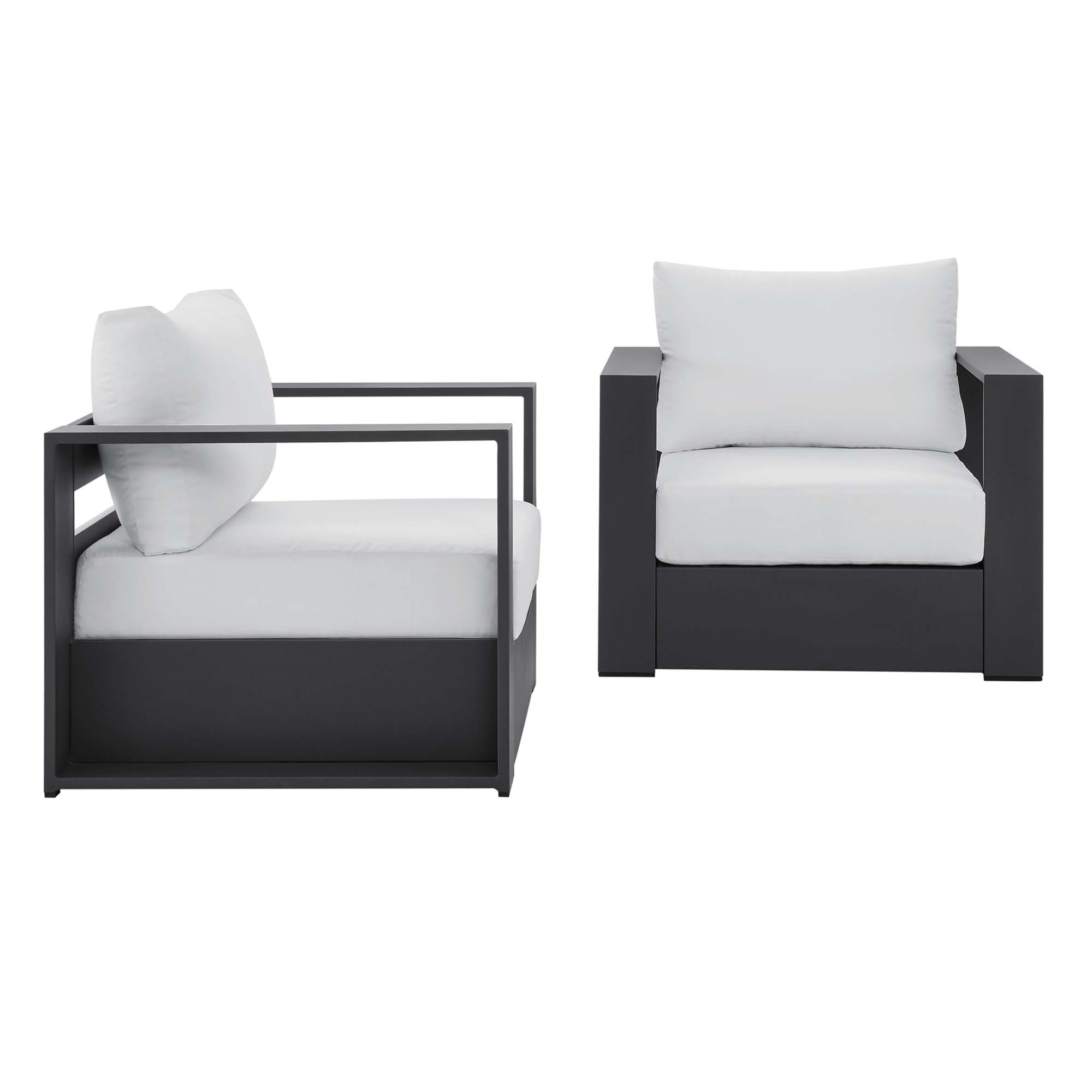 Tahoe 2-Piece Outdoor Patio Powder-Coated Aluminum Armchair Set, Gray White