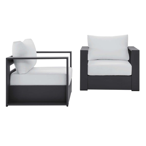 Tahoe 2-Piece Outdoor Patio Powder-Coated Aluminum Armchair Set, Gray White