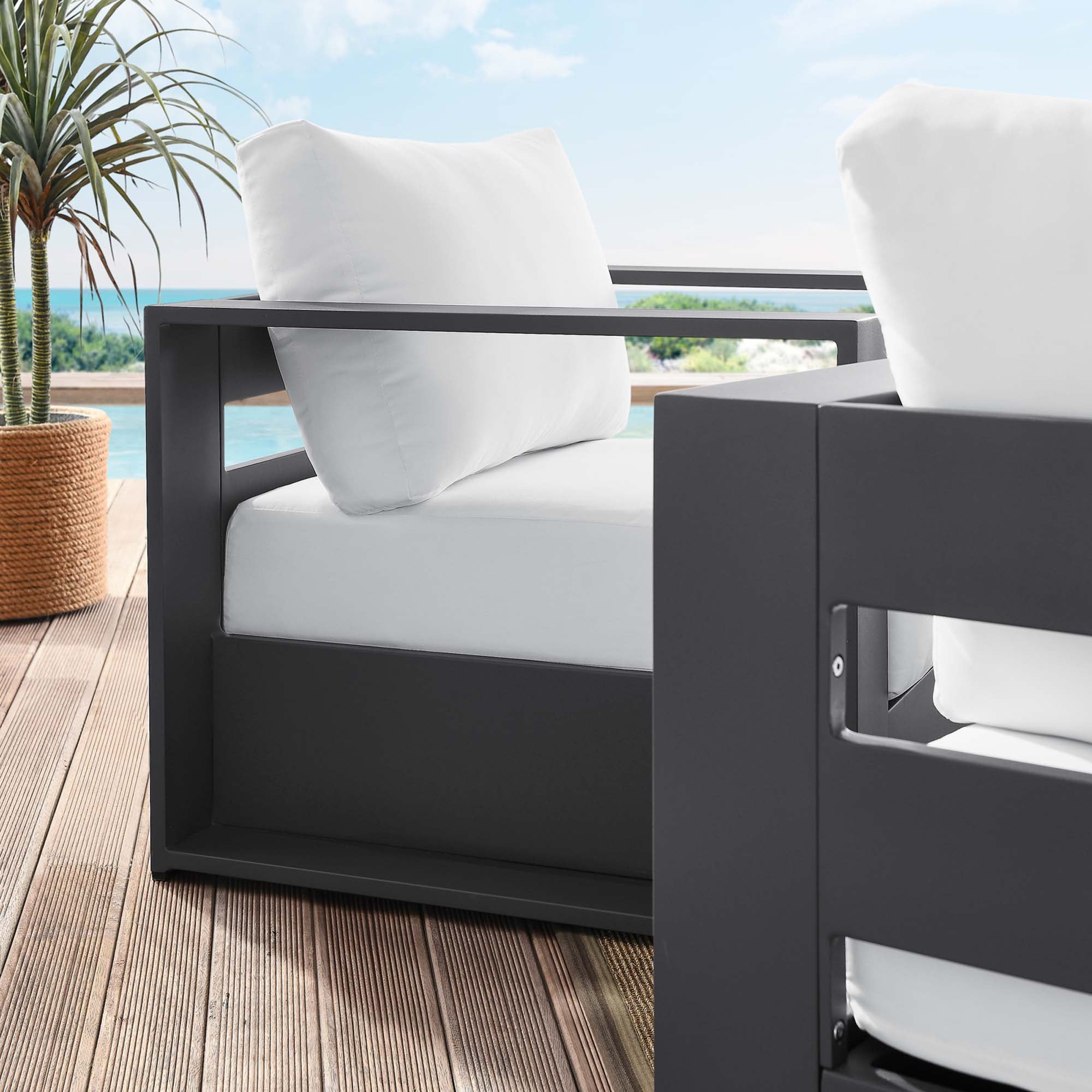 Tahoe 2-Piece Outdoor Patio Powder-Coated Aluminum Armchair Set, Gray White
