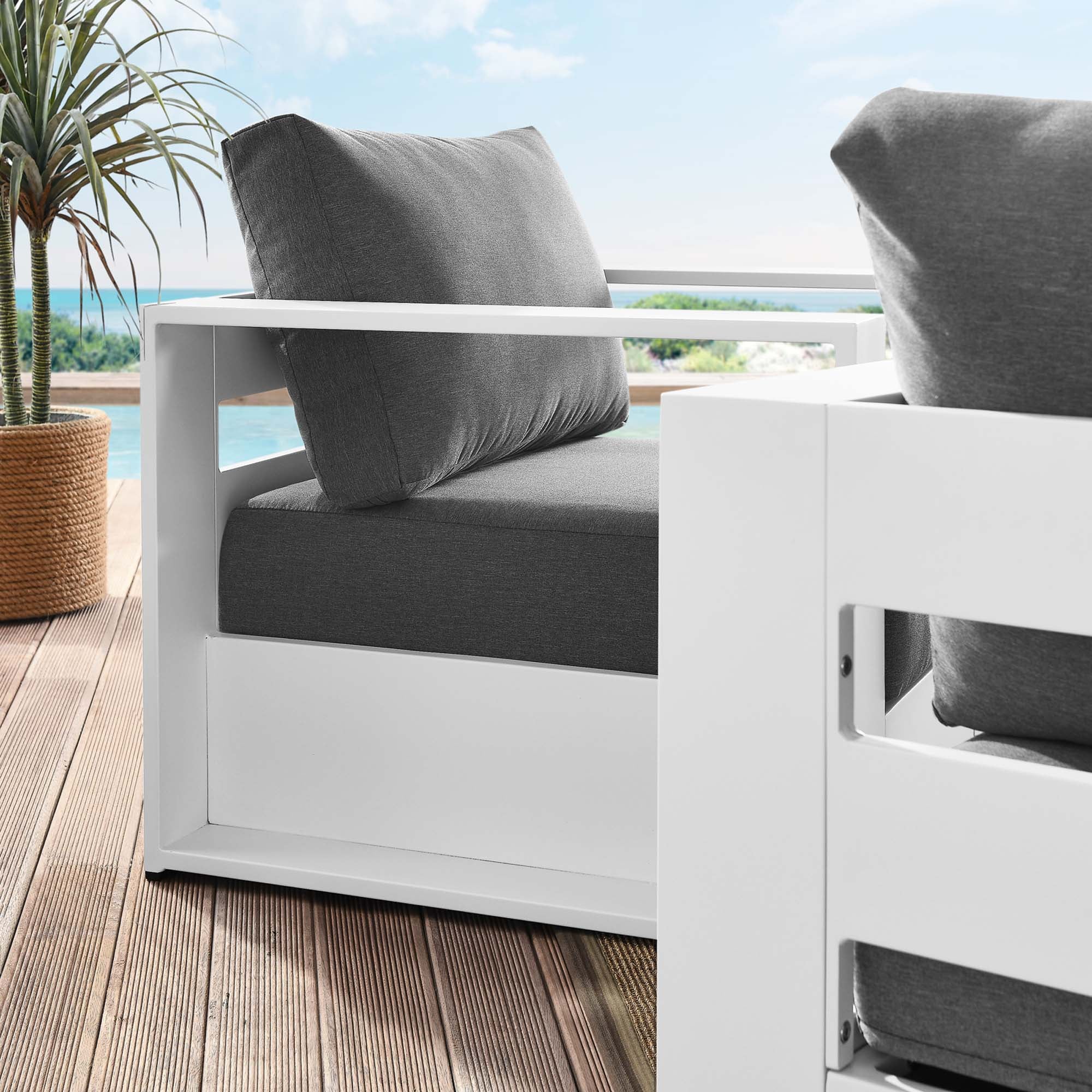 Tahoe 2-Piece Outdoor Patio Powder-Coated Aluminum Armchair Set, White Charcoal