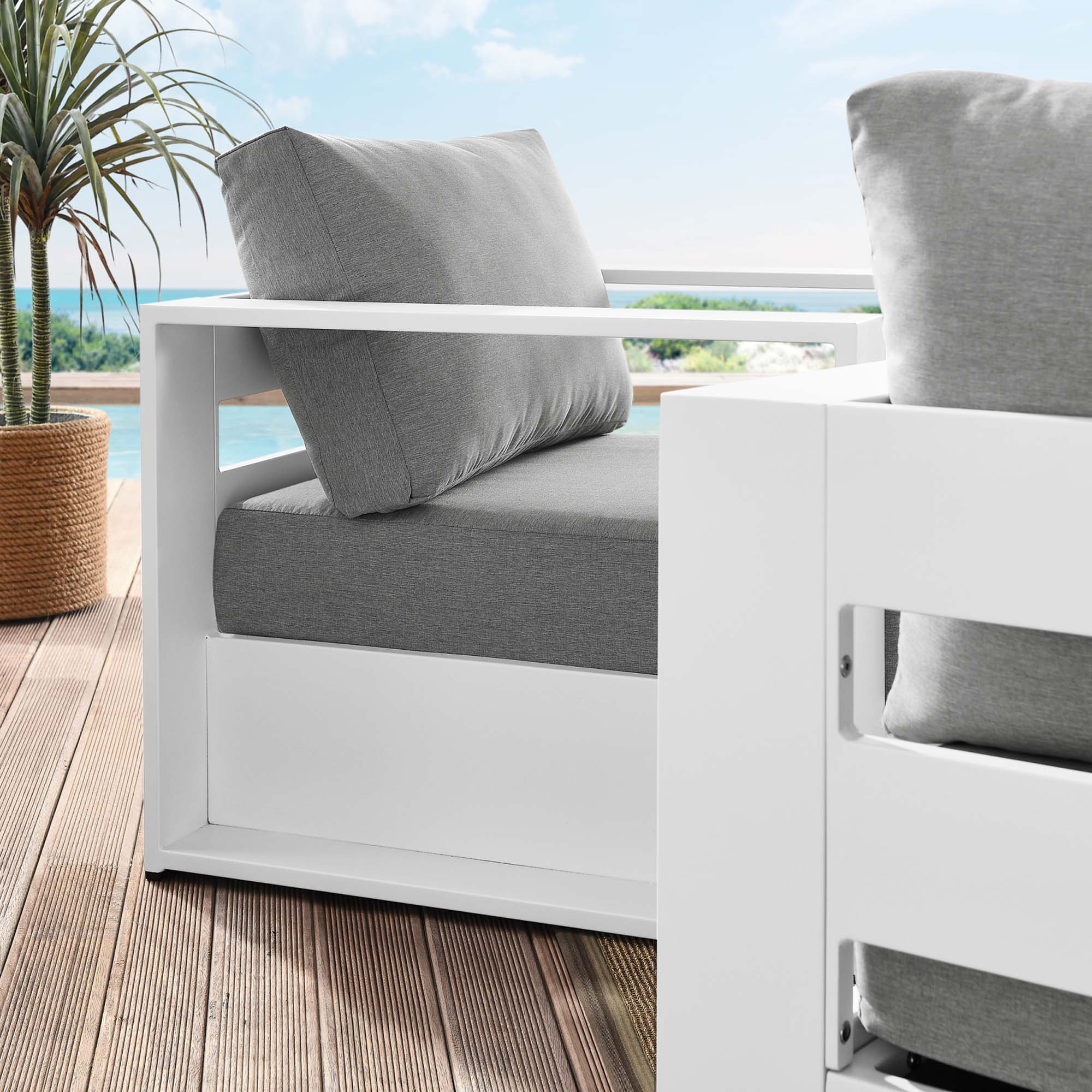 Tahoe 2-Piece Outdoor Patio Powder-Coated Aluminum Armchair Set, White Gray