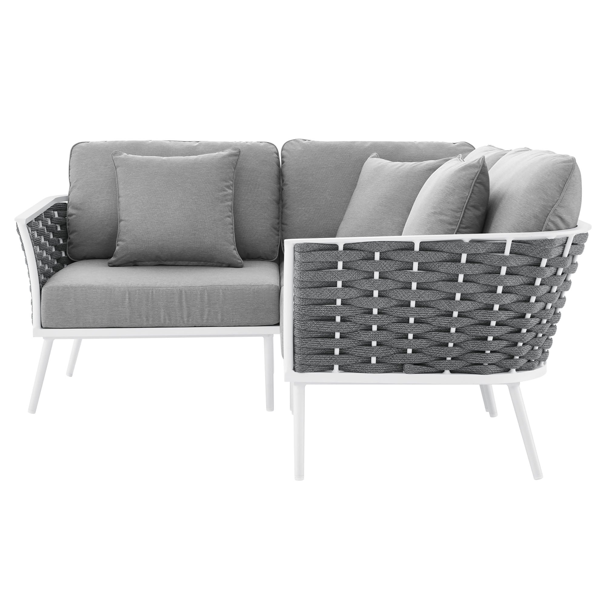 Stance Outdoor Patio Aluminum Small Sectional Sofa, White Gray