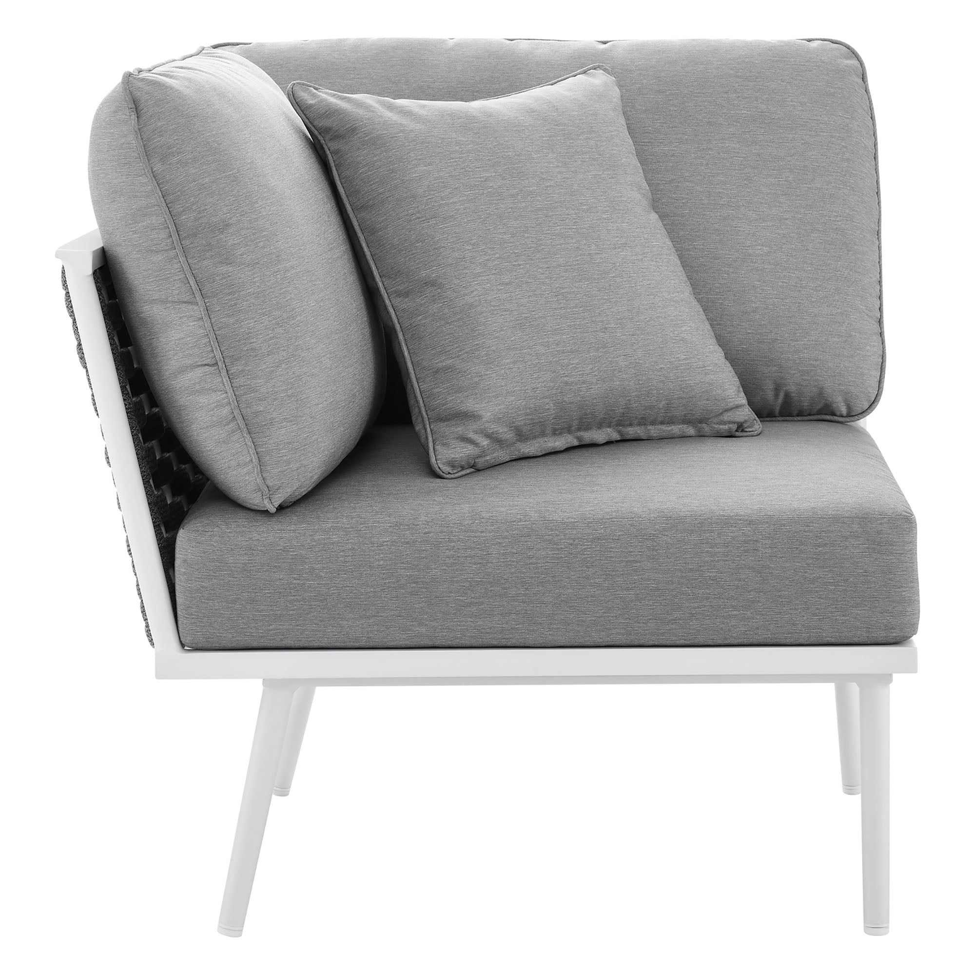 Stance Outdoor Patio Aluminum Small Sectional Sofa, White Gray