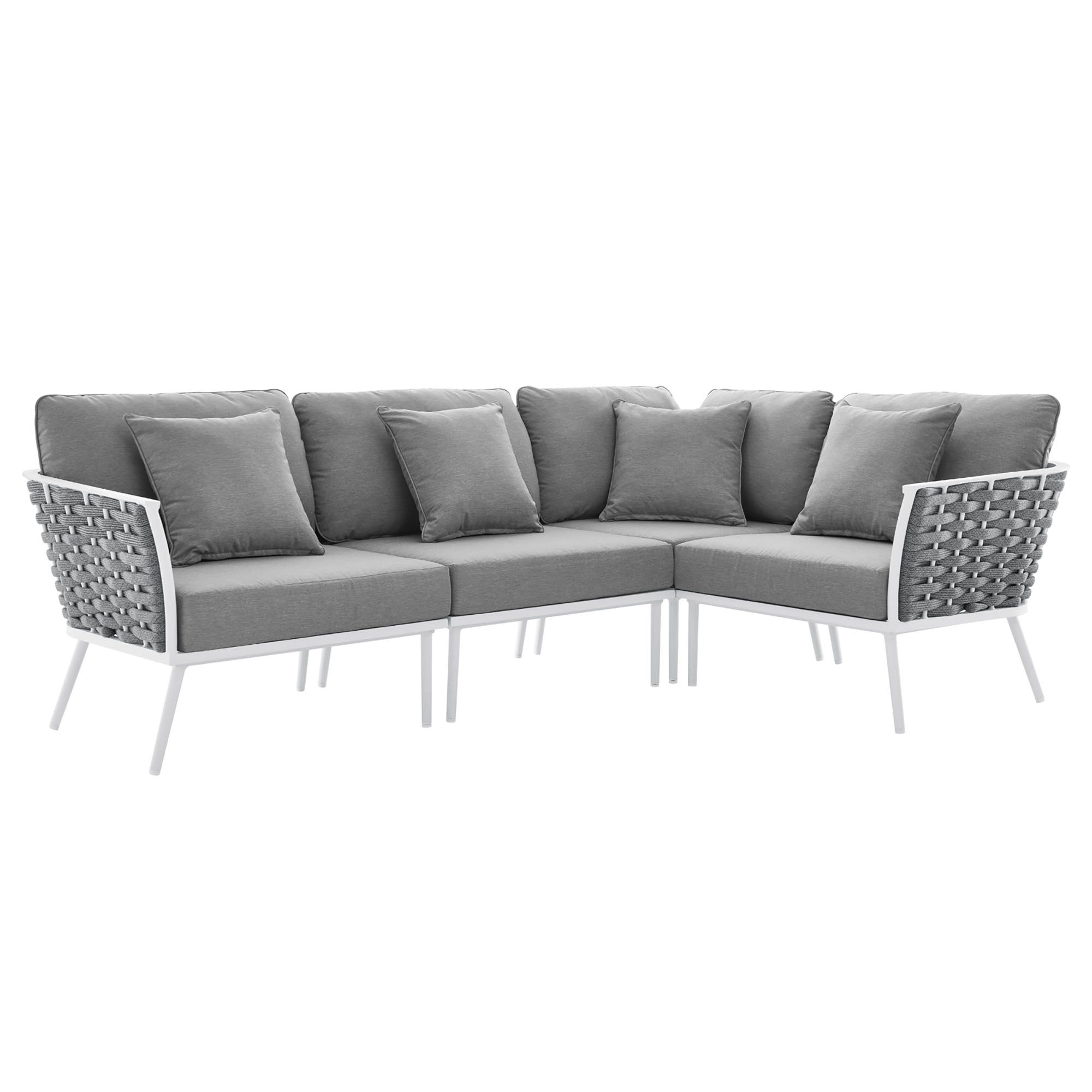 Stance Outdoor Patio Aluminum Large Sectional Sofa, White Gray
