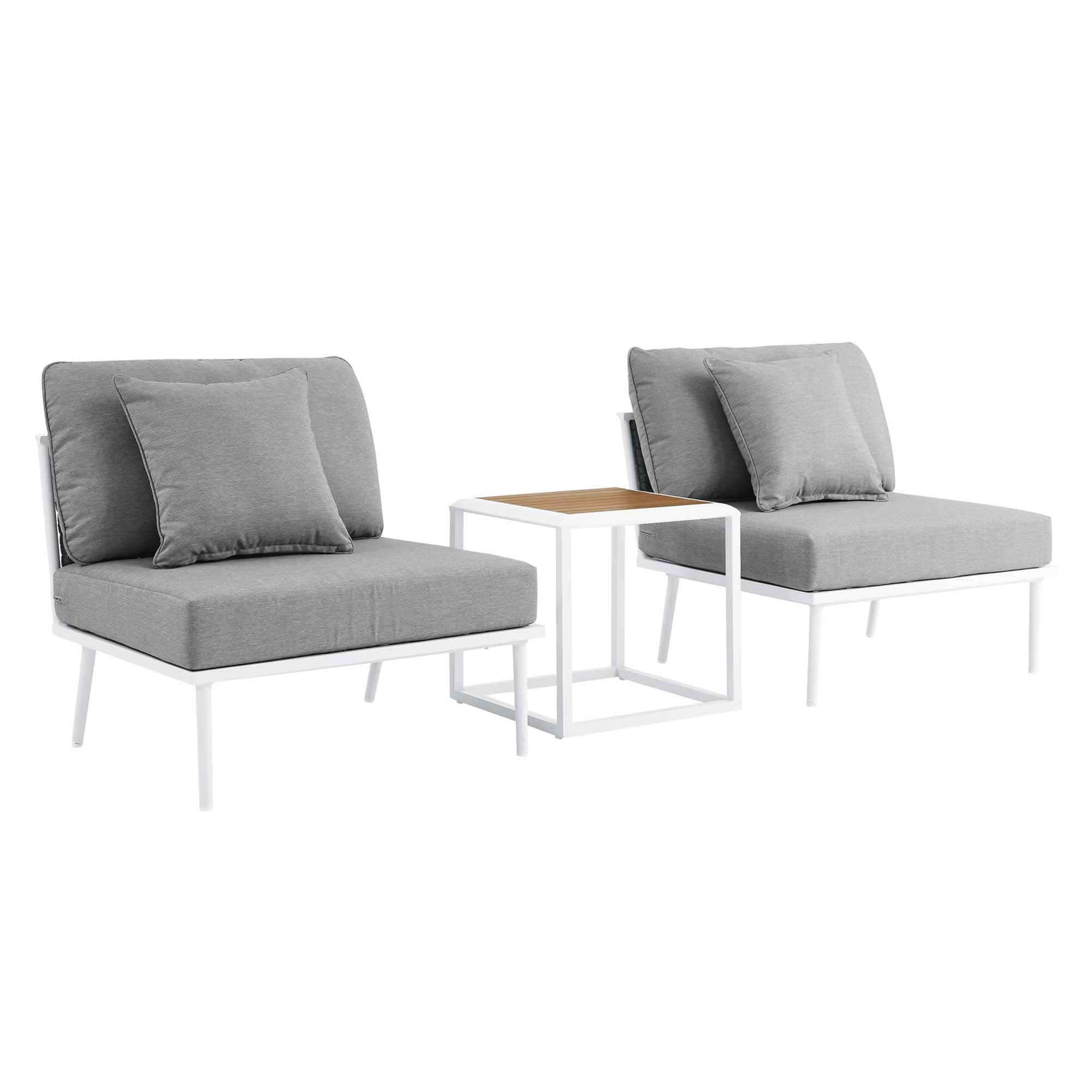 Stance 3 Piece Outdoor Patio Aluminum Set, White Gray
