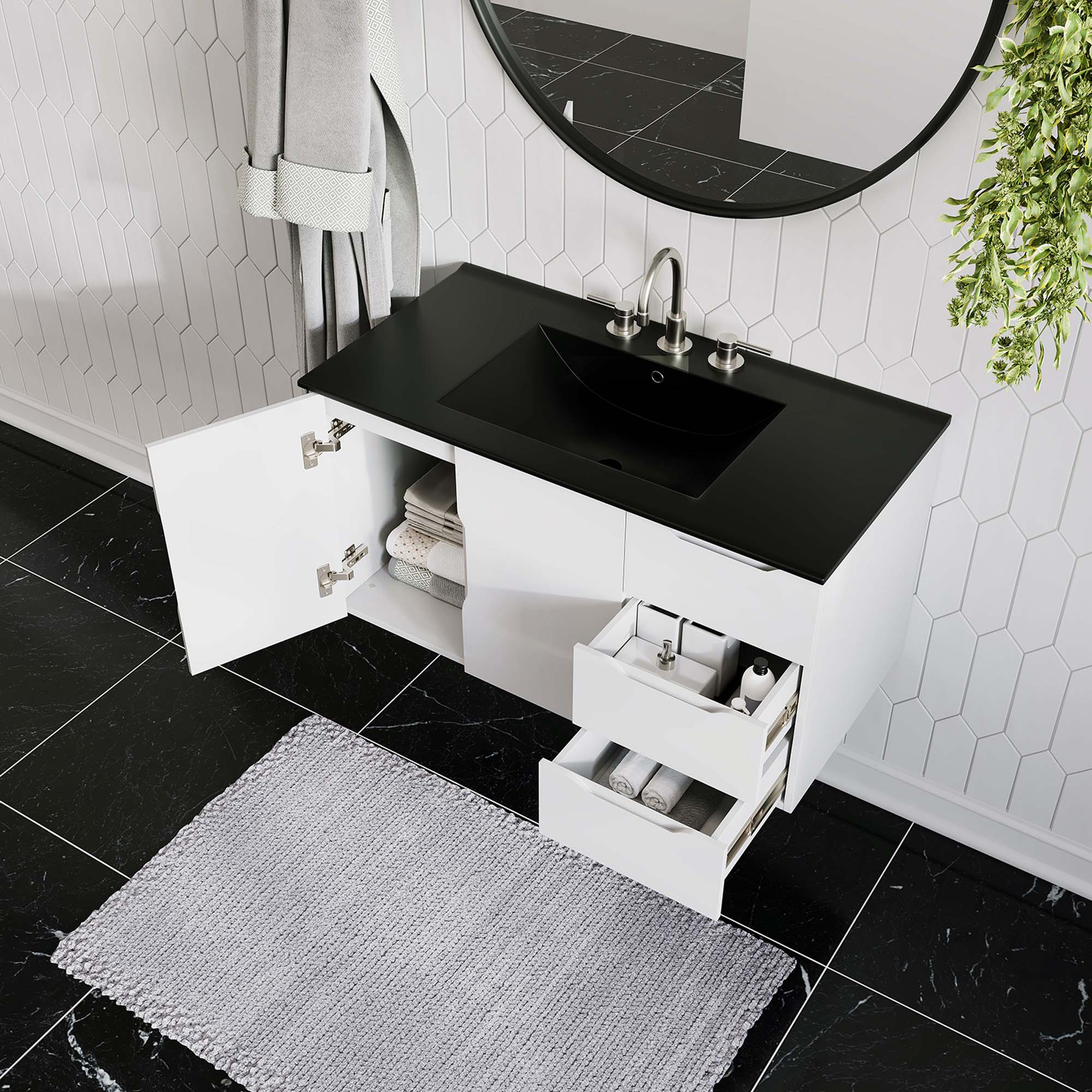 Vitality 36" Bathroom Vanity, White Black