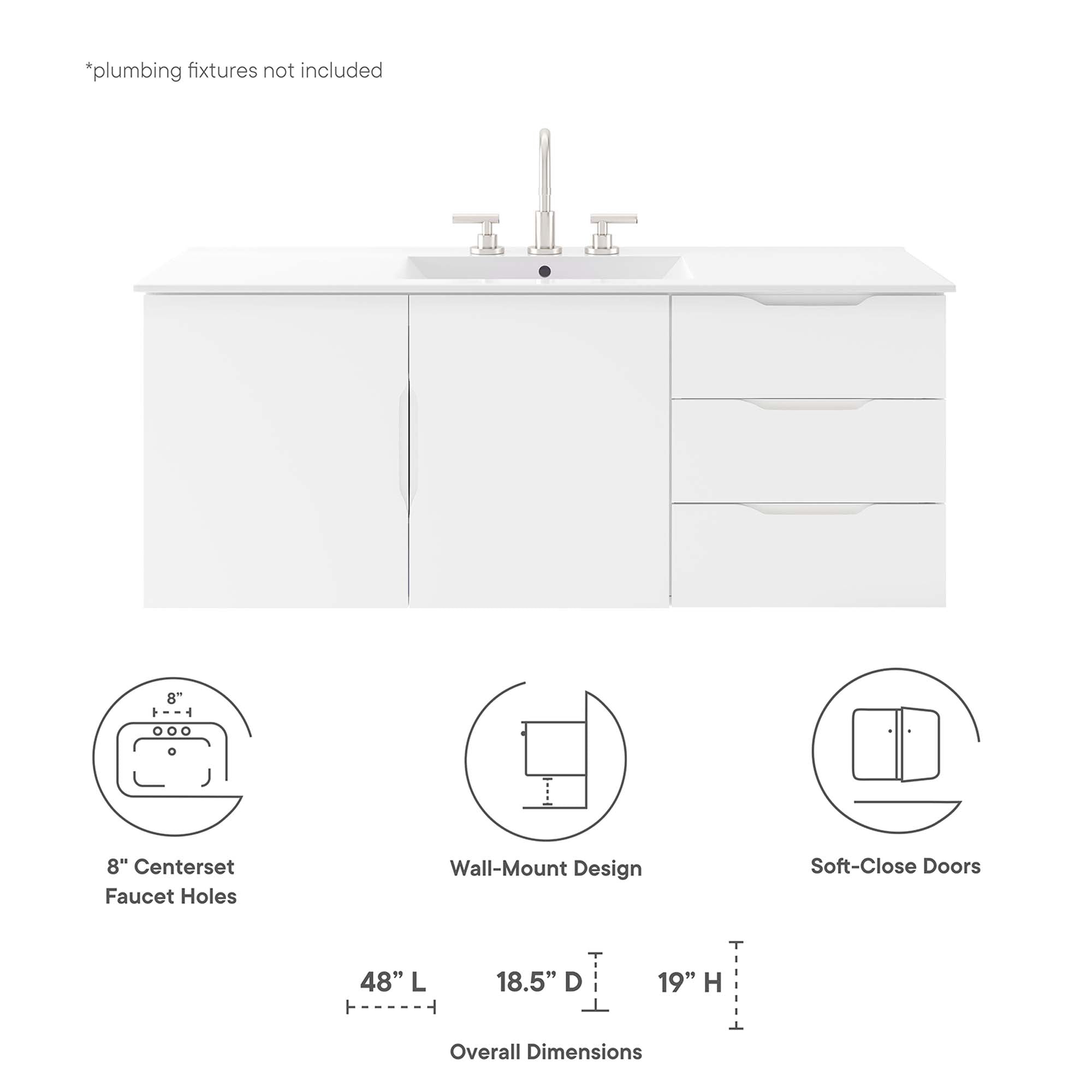 Vitality 48" Single Sink Bathroom Vanity, White White