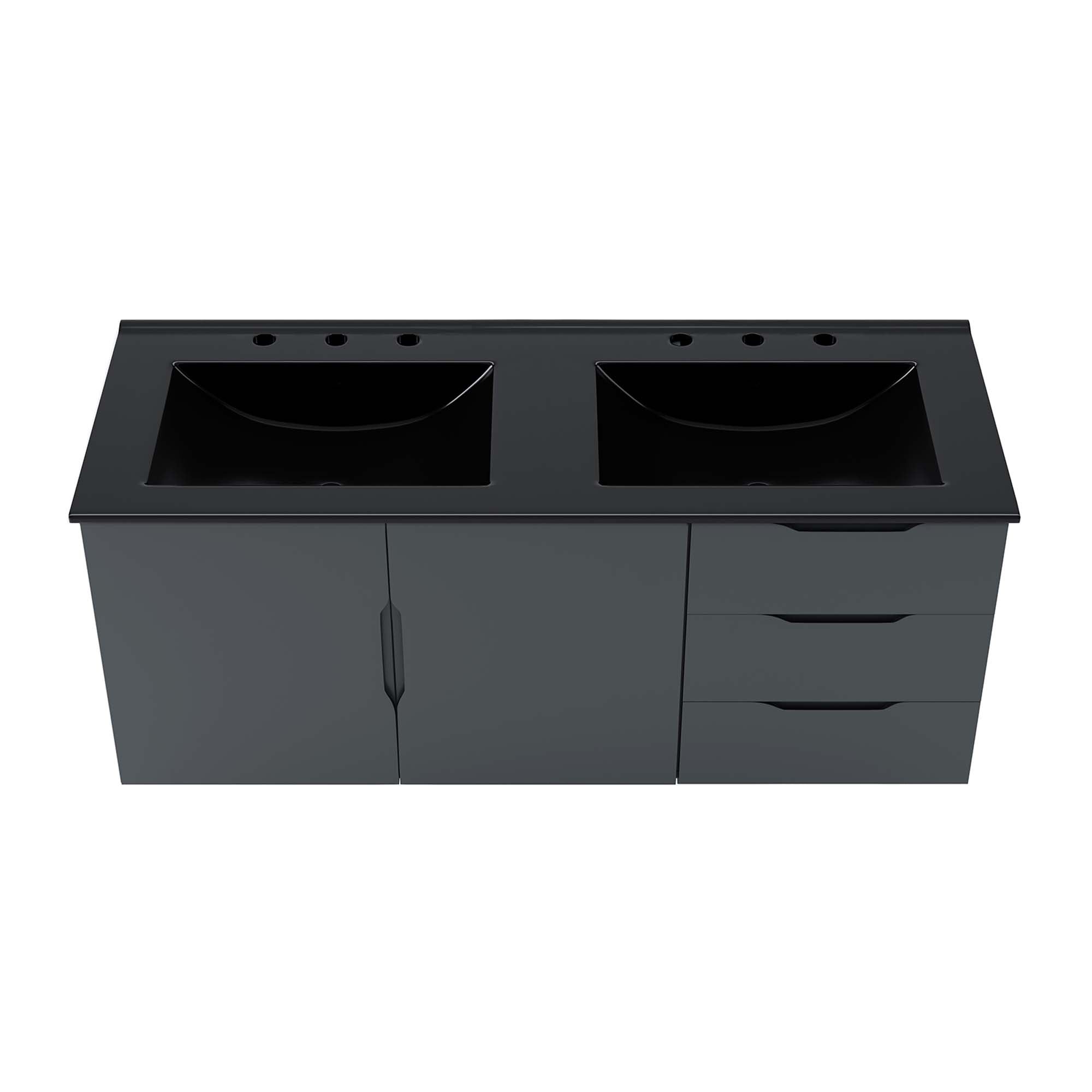 Vitality 48" Double Sink Bathroom Vanity, Gray Black