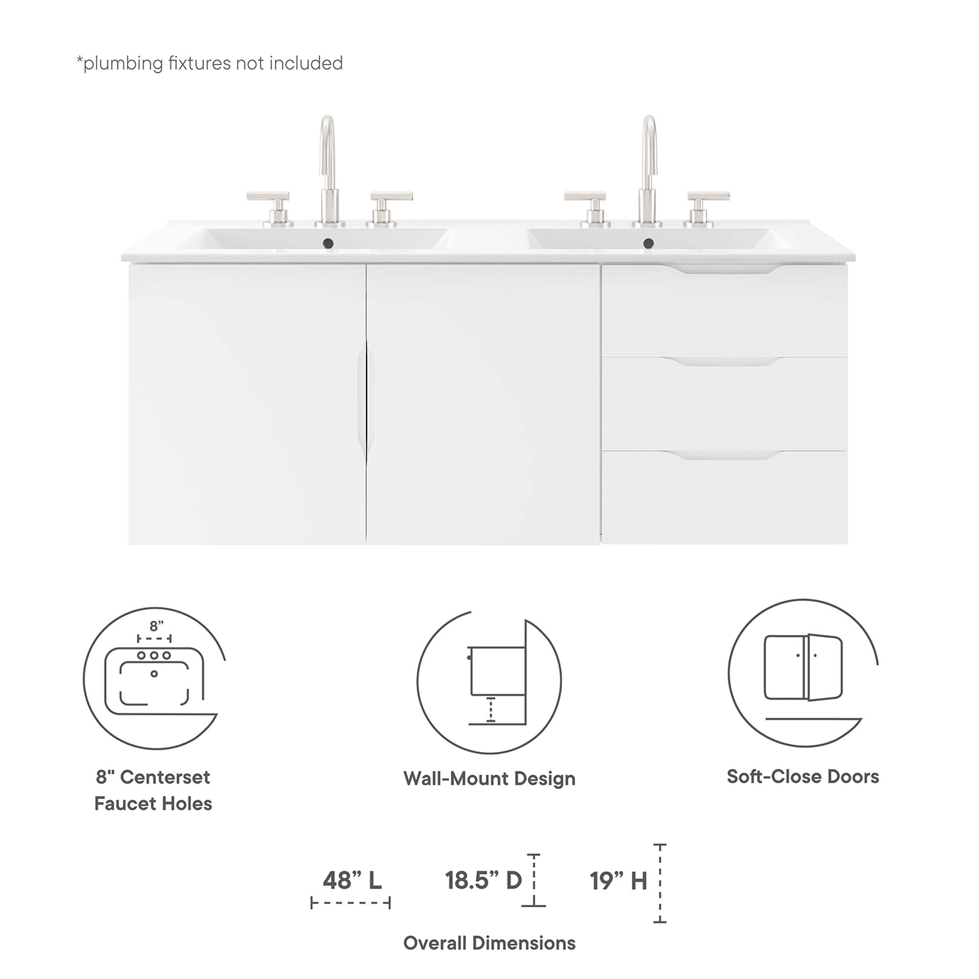 Vitality 48" Double Sink Bathroom Vanity, White White