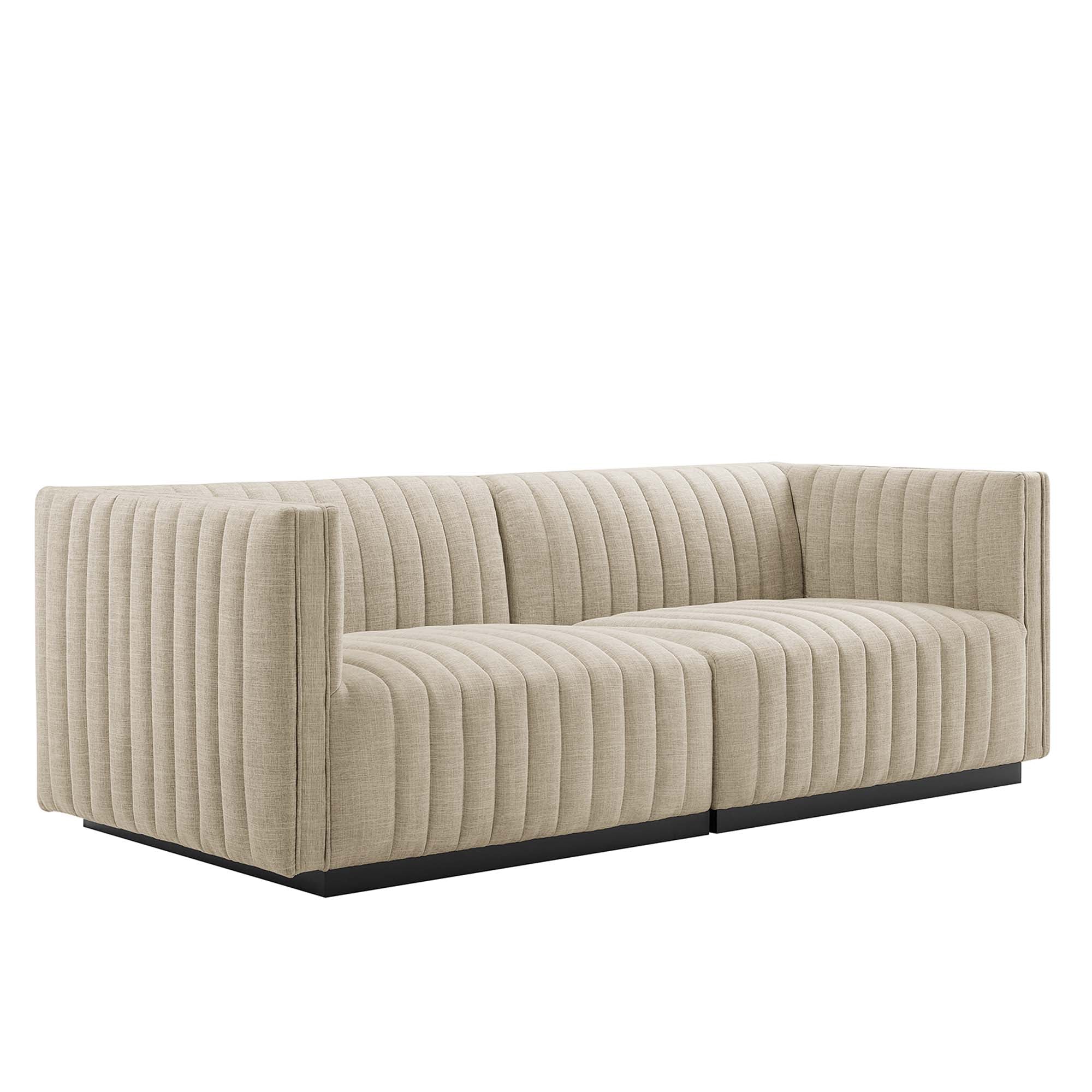 Conjure Channel Tufted Upholstered Fabric Loveseat, Black Beige