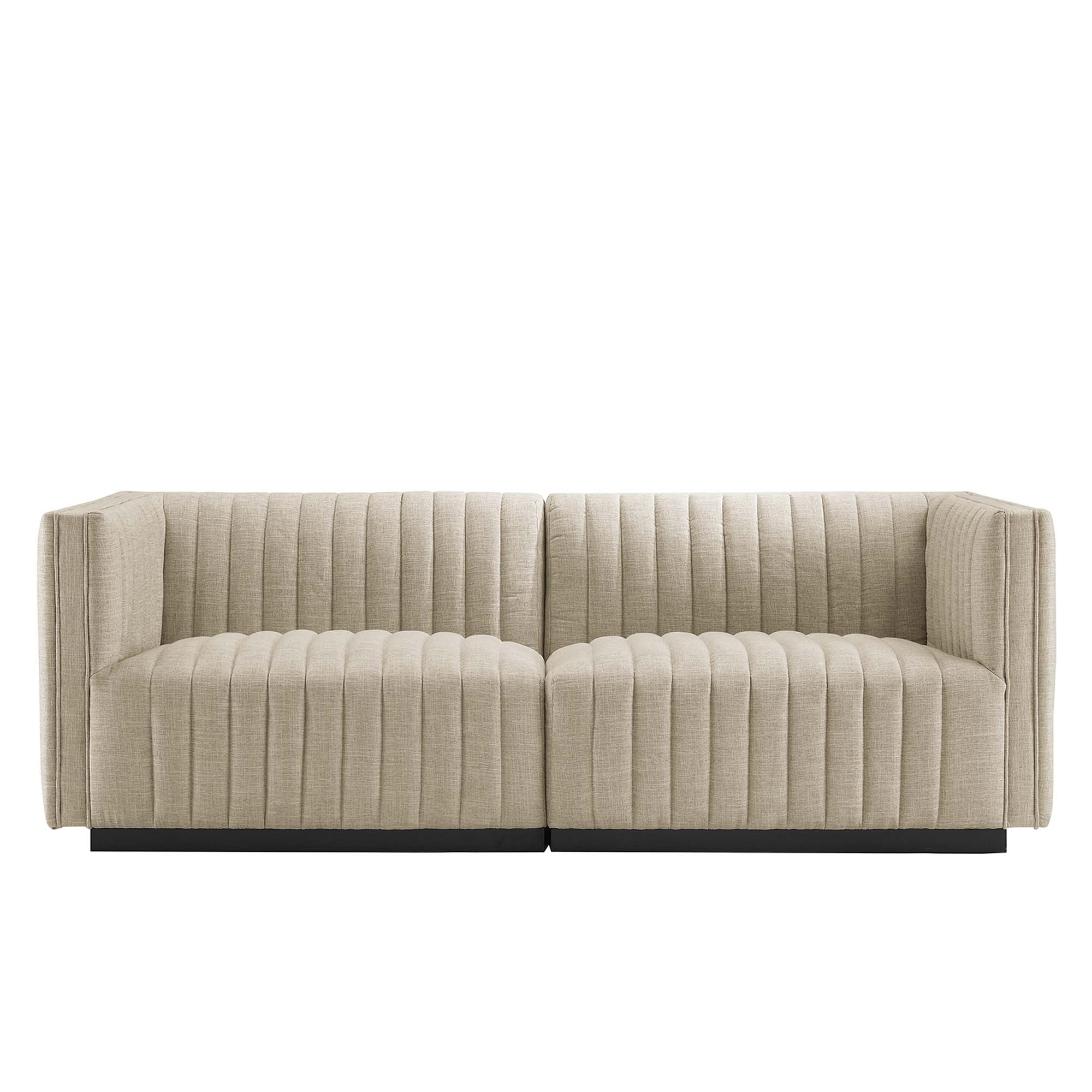 Conjure Channel Tufted Upholstered Fabric Loveseat, Black Beige