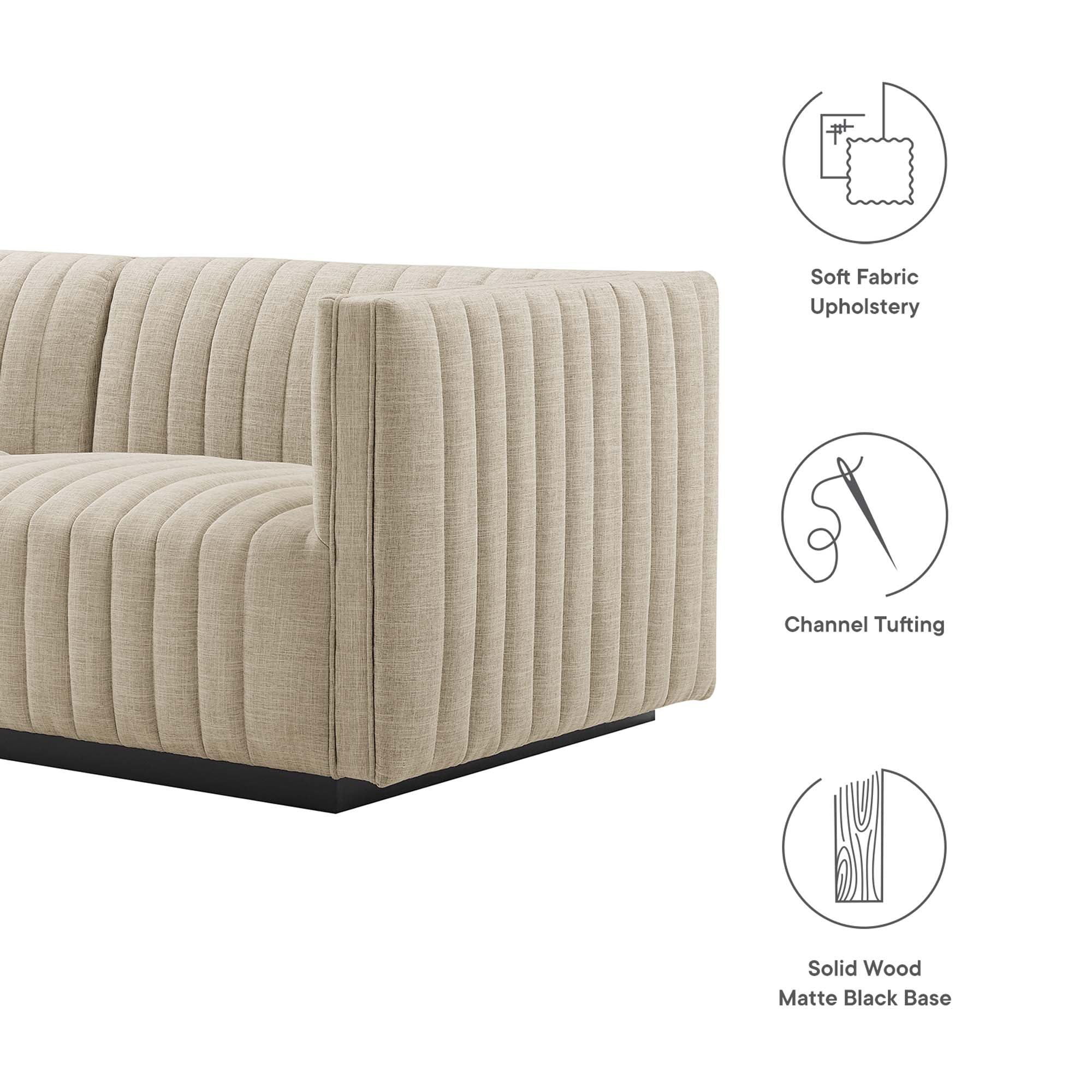 Conjure Channel Tufted Upholstered Fabric Loveseat, Black Beige