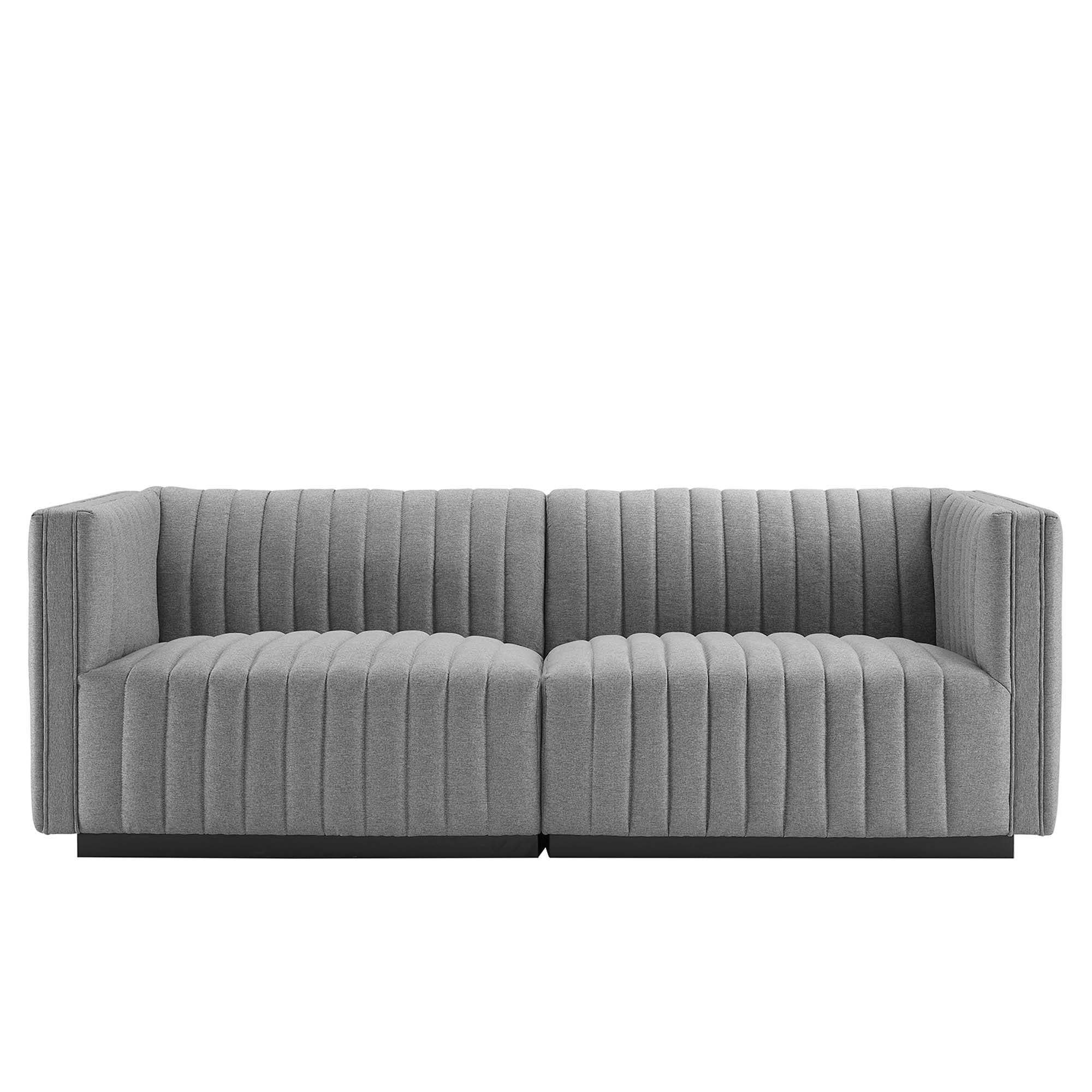 Conjure Channel Tufted Upholstered Fabric Loveseat, Black Light Gray