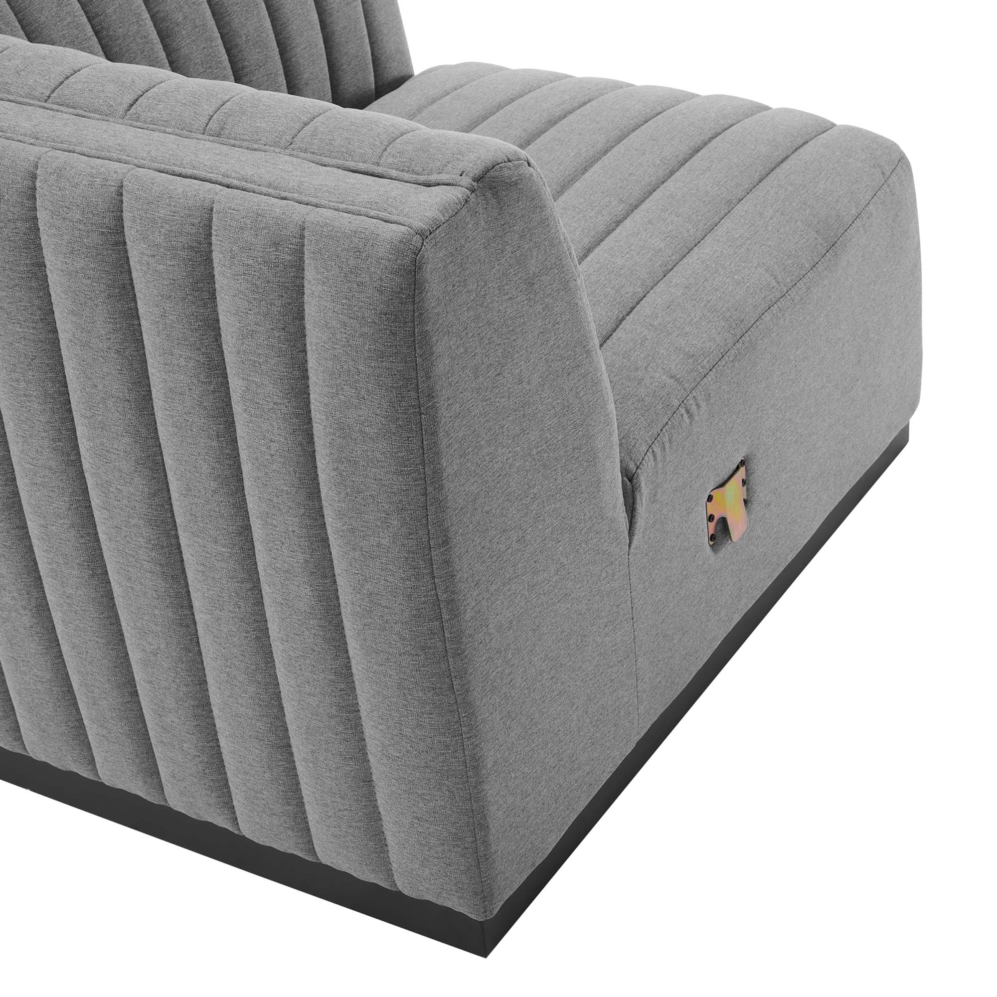 Conjure Channel Tufted Upholstered Fabric Loveseat, Black Light Gray