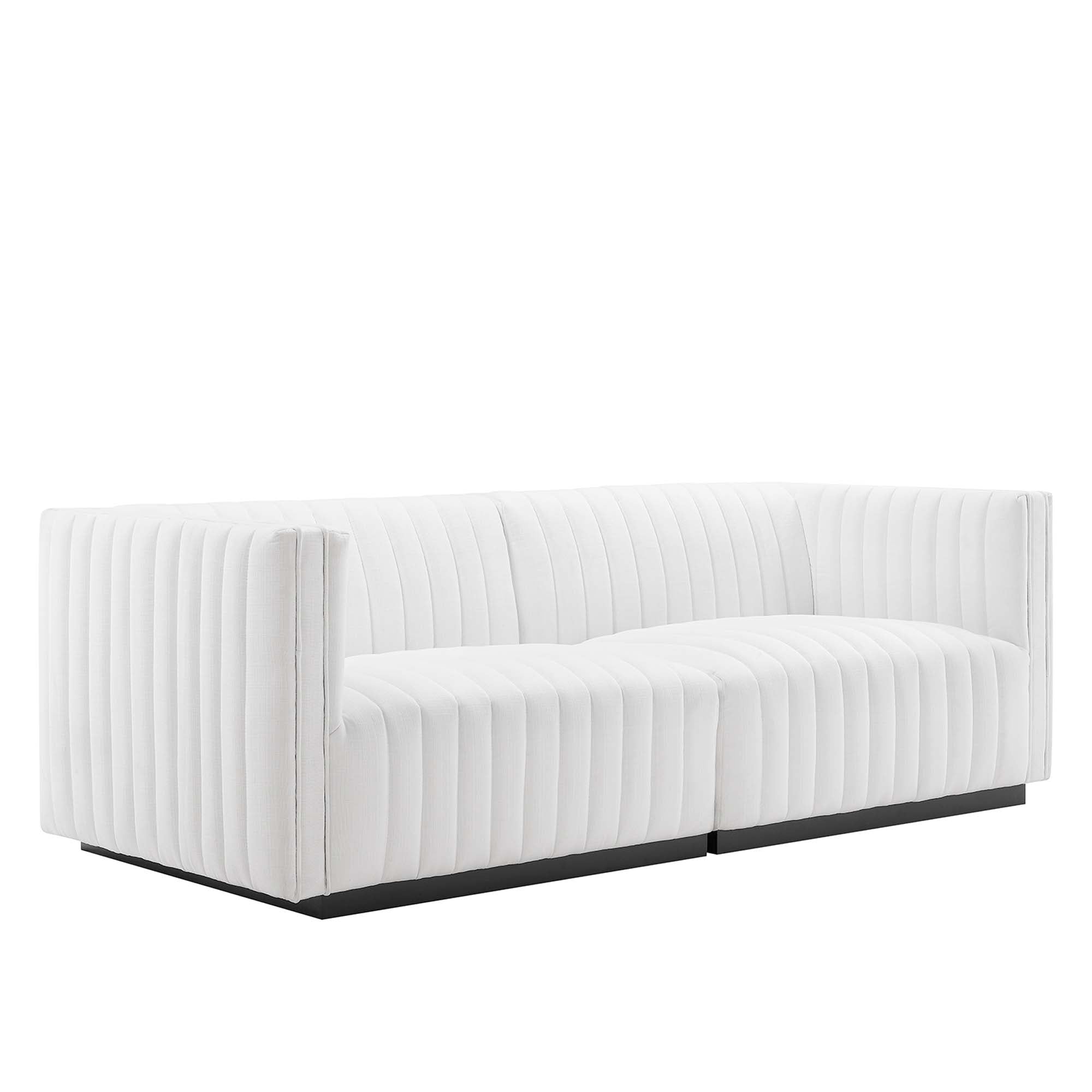 Conjure Channel Tufted Upholstered Fabric Loveseat, Black White