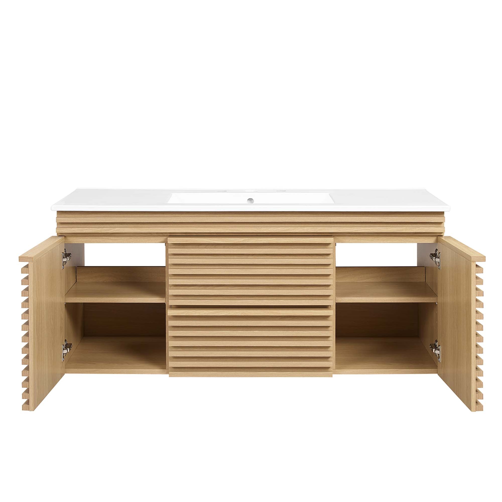 Render 48" Wall-Mount Bathroom Vanity, Oak White
