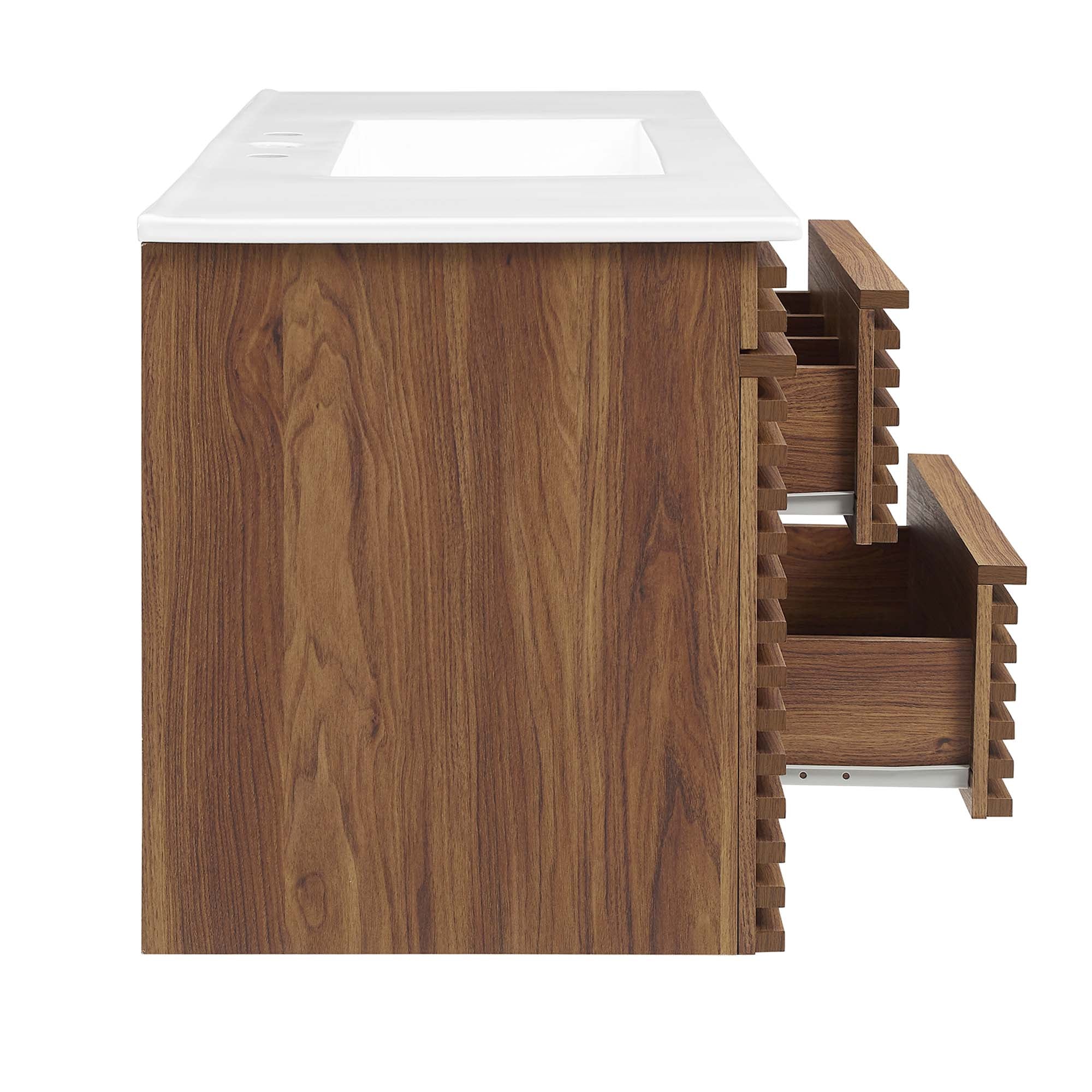 Render 48" Wall-Mount Bathroom Vanity, Walnut White