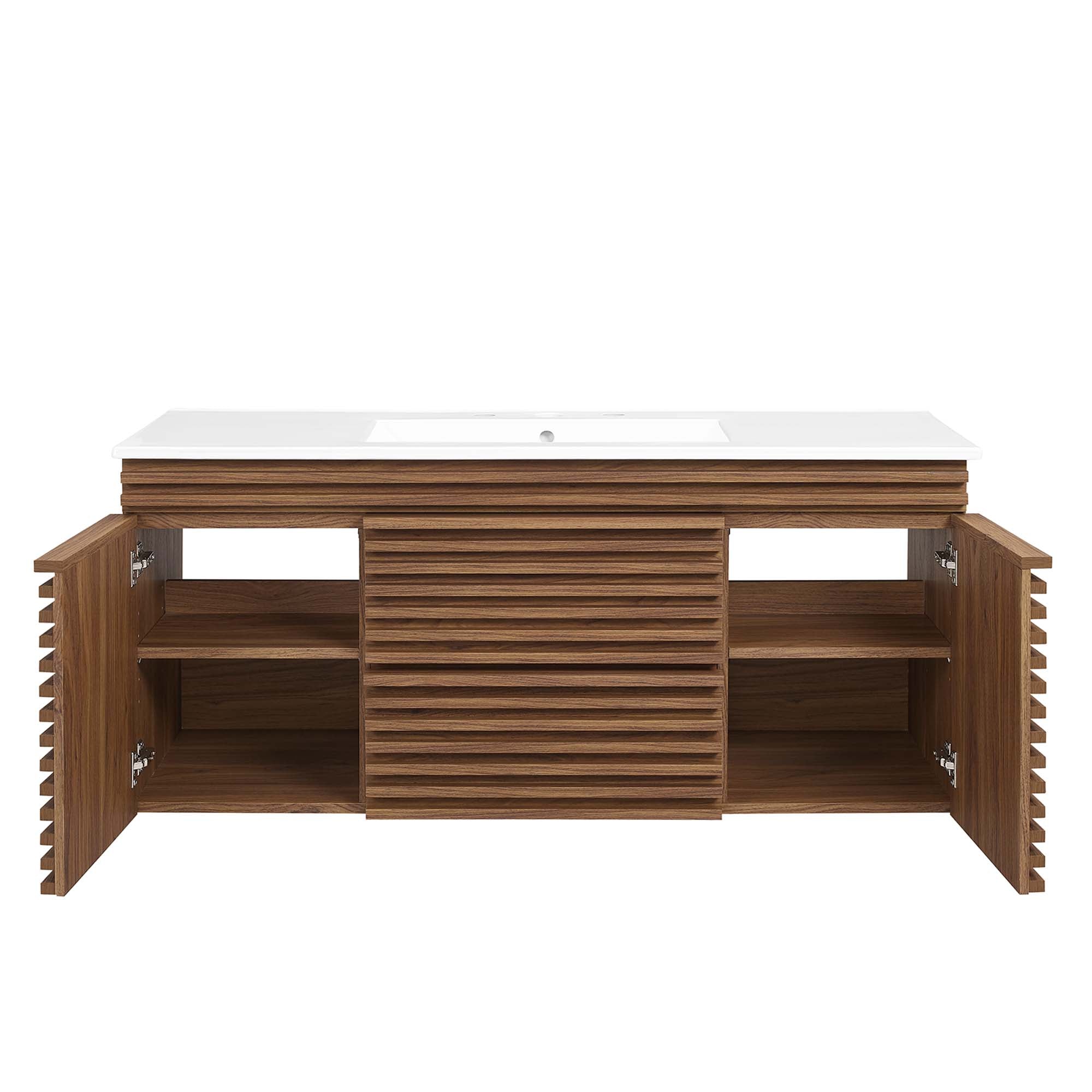 Render 48" Wall-Mount Bathroom Vanity, Walnut White