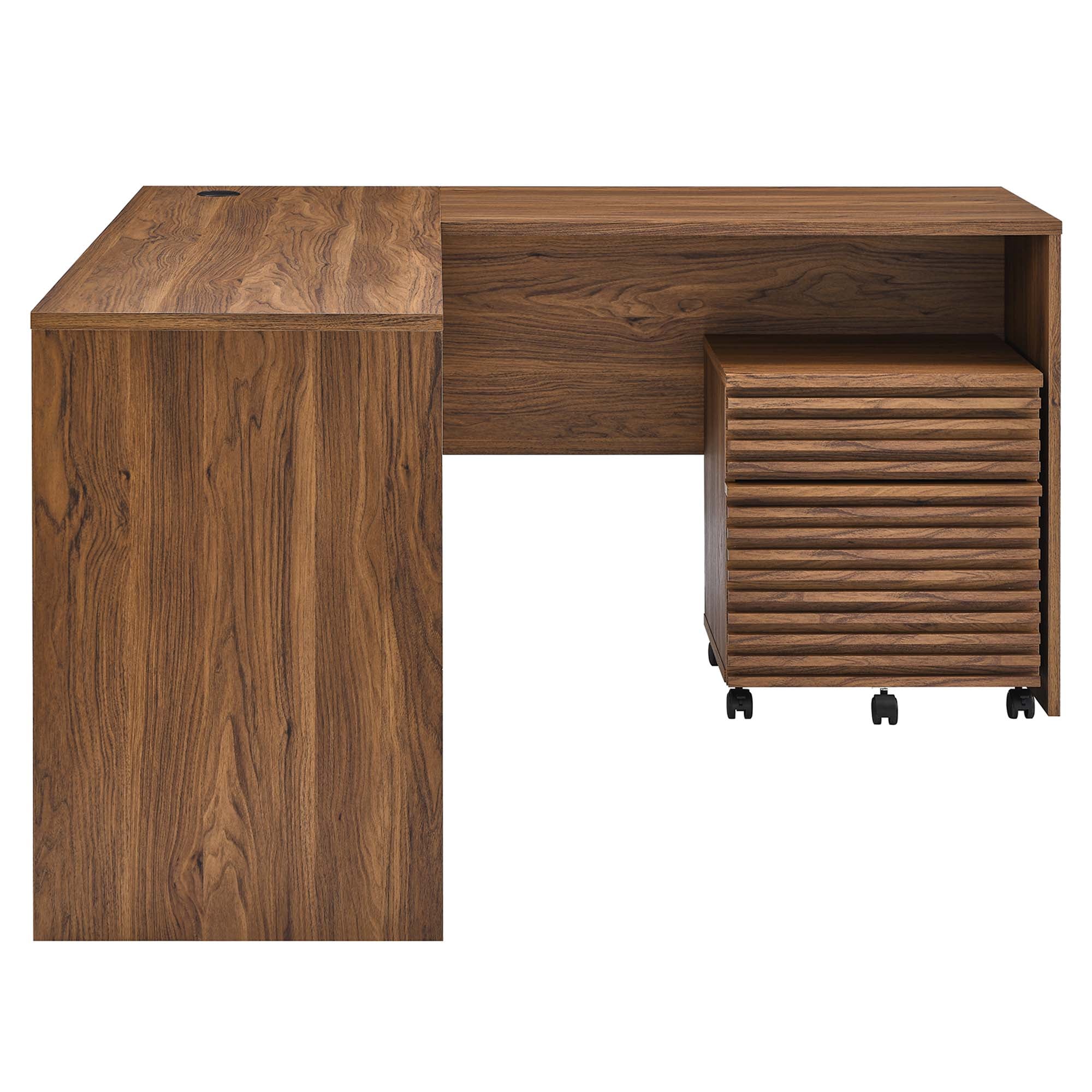Render Wood Desk and File Cabinet Set, Walnut