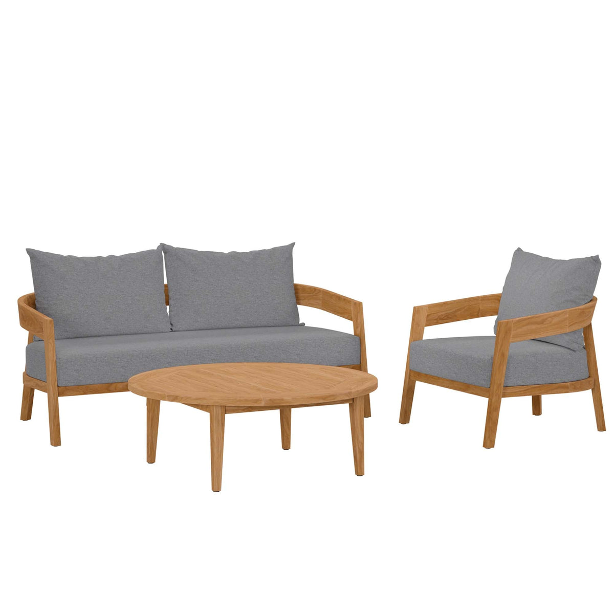 Brisbane 3-Piece Teak Wood Outdoor Patio Set, Natural Gray - Model EEI-5834