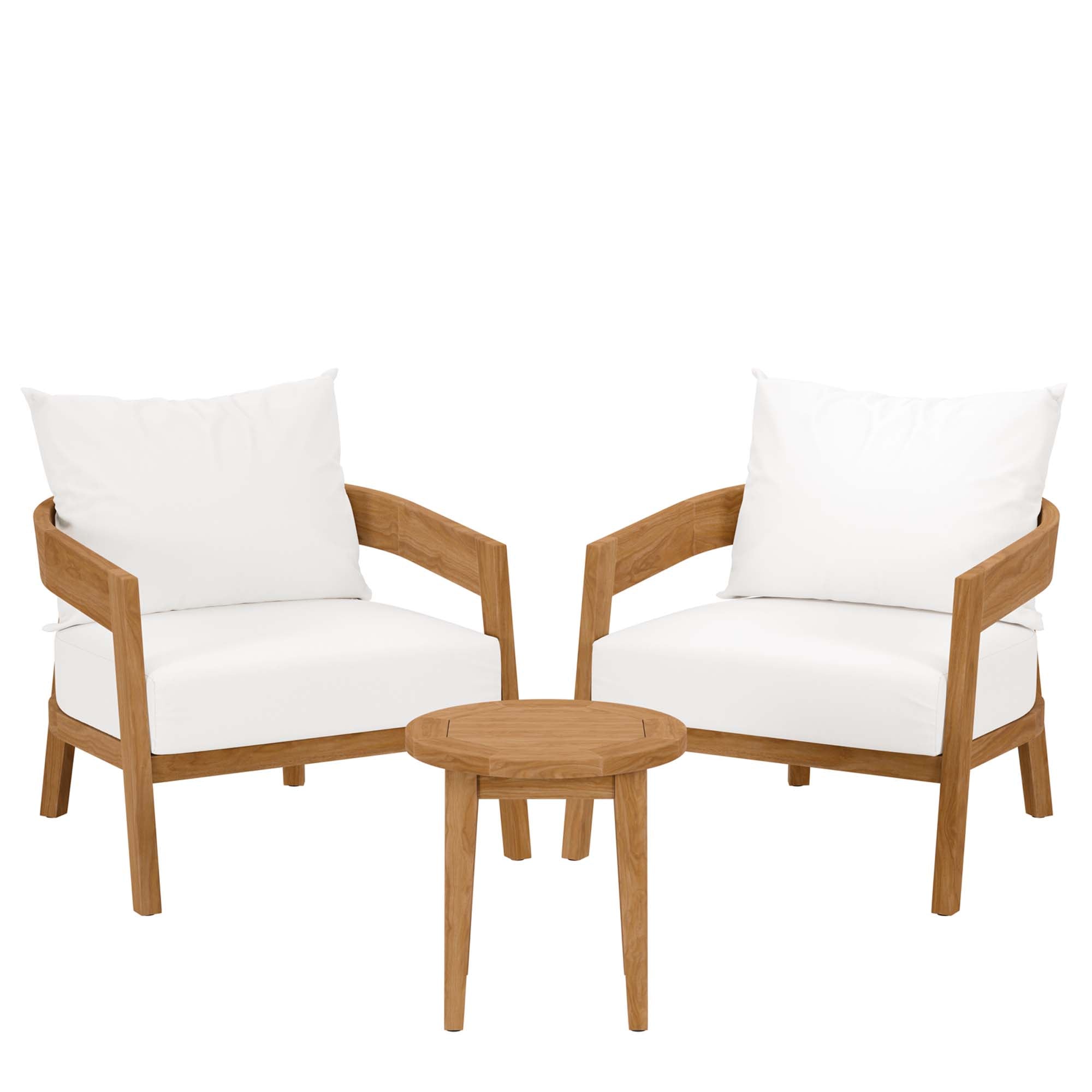 Brisbane 3-Piece Teak Wood Outdoor Patio Set, Natural White