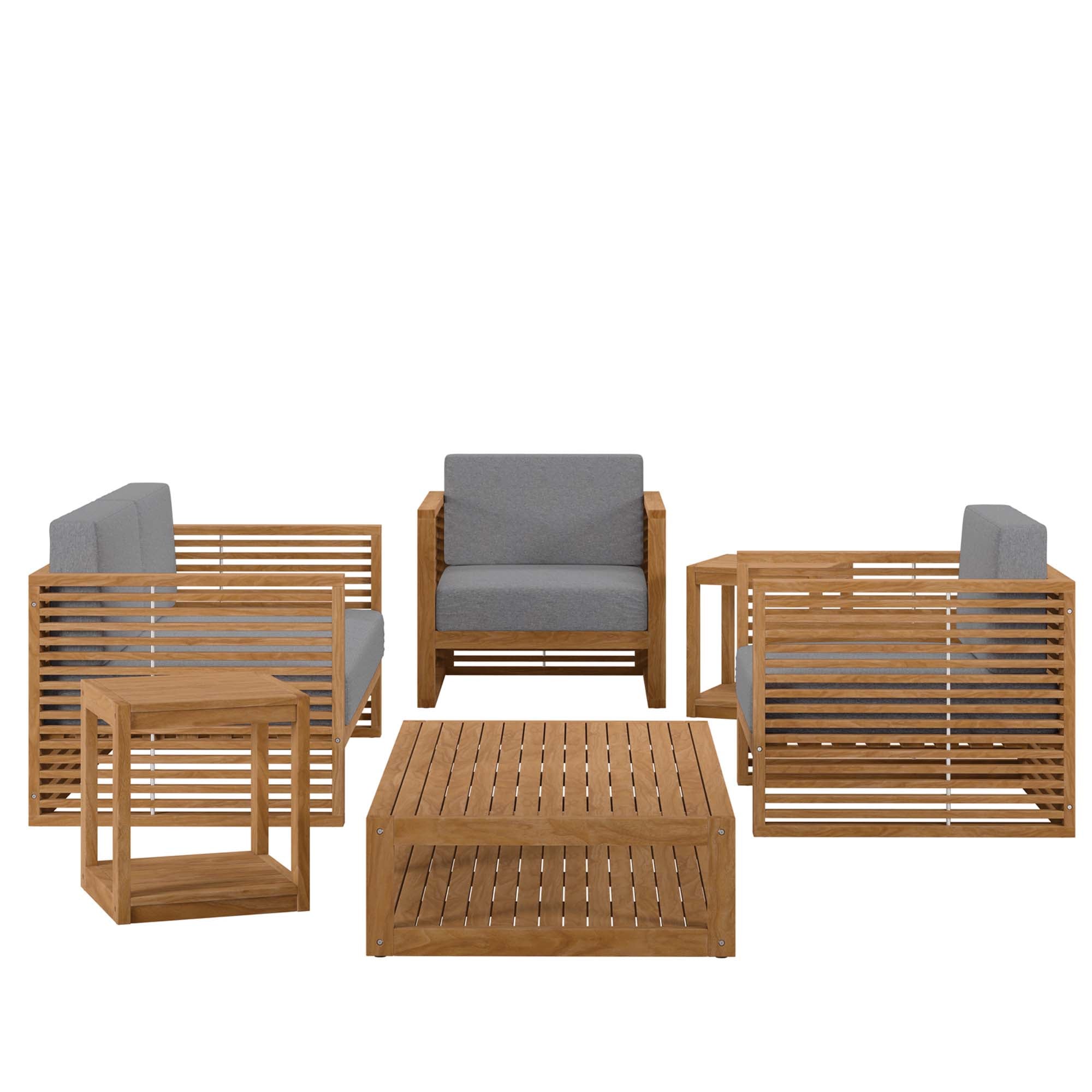 Carlsbad 6-Piece Teak Wood Outdoor Patio Set, Natural Gray