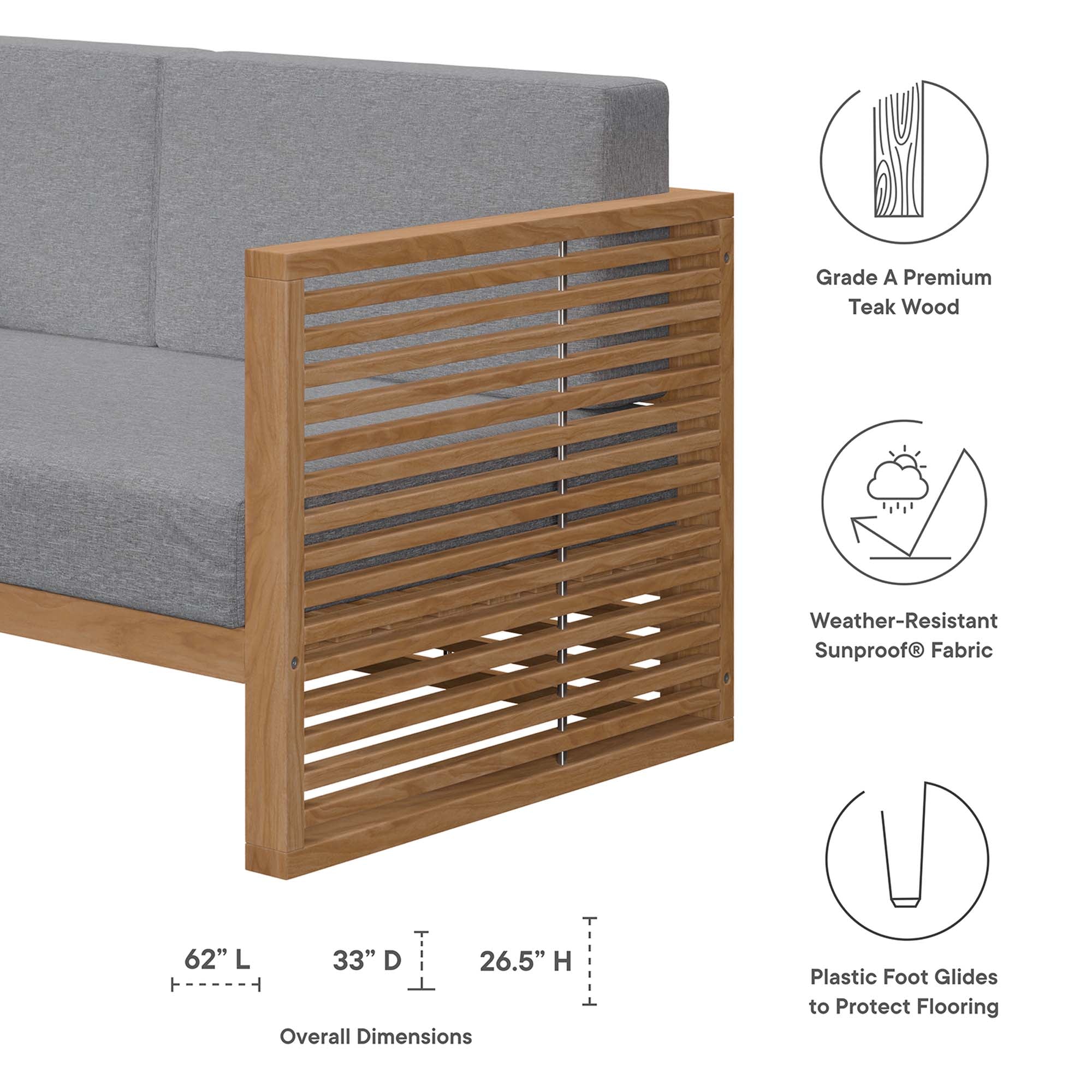 Carlsbad 3-Piece Teak Wood Outdoor Patio Set, Natural Gray