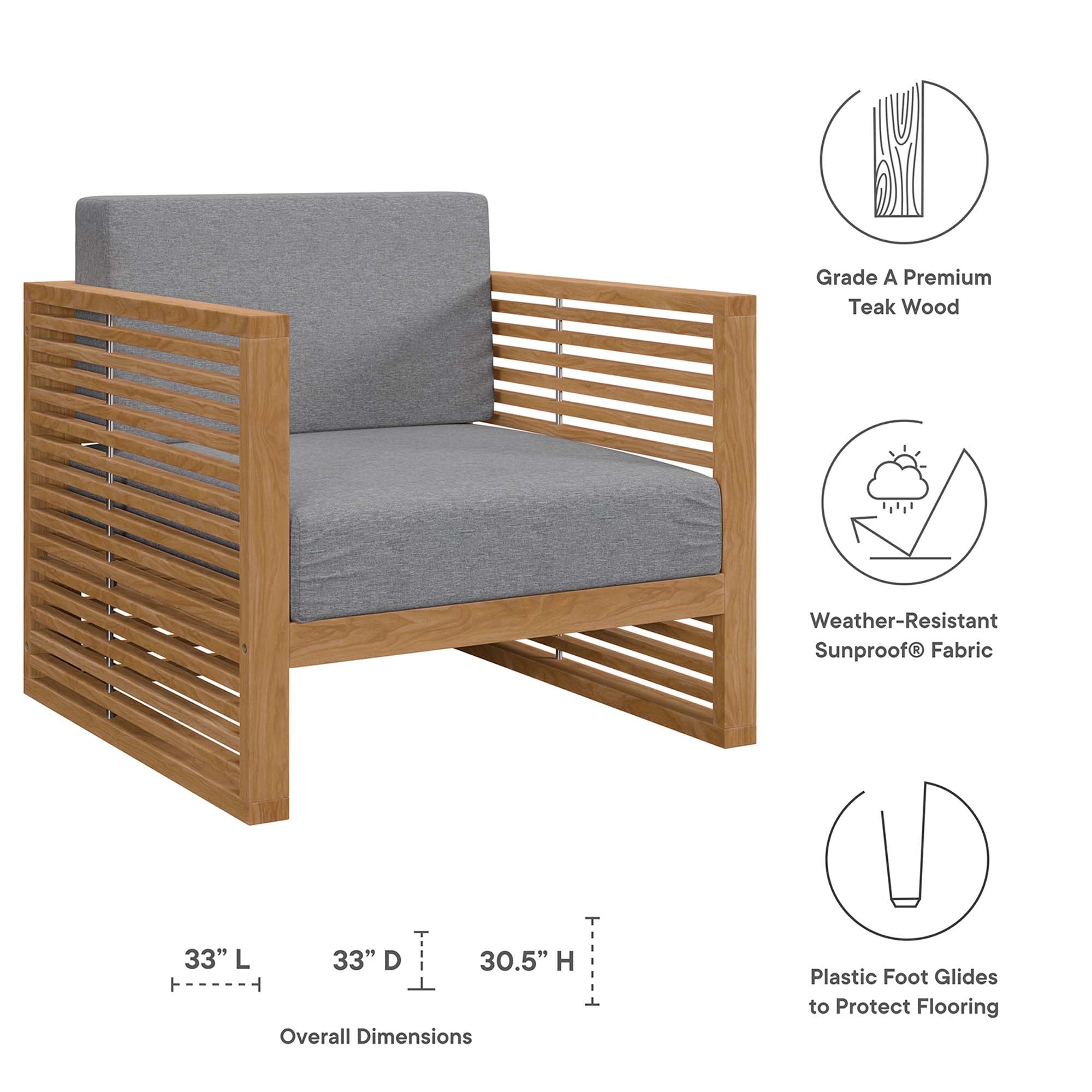 Carlsbad 3-Piece Teak Wood Outdoor Patio Set, Natural Gray