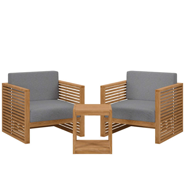 Carlsbad 3-Piece Teak Wood Outdoor Patio Set, Natural Gray