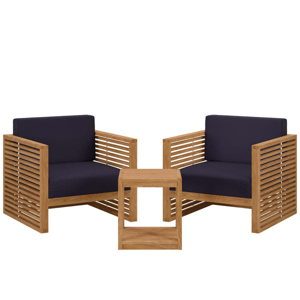 Carlsbad 3-Piece Teak Wood Outdoor Patio Set, Natural Navy