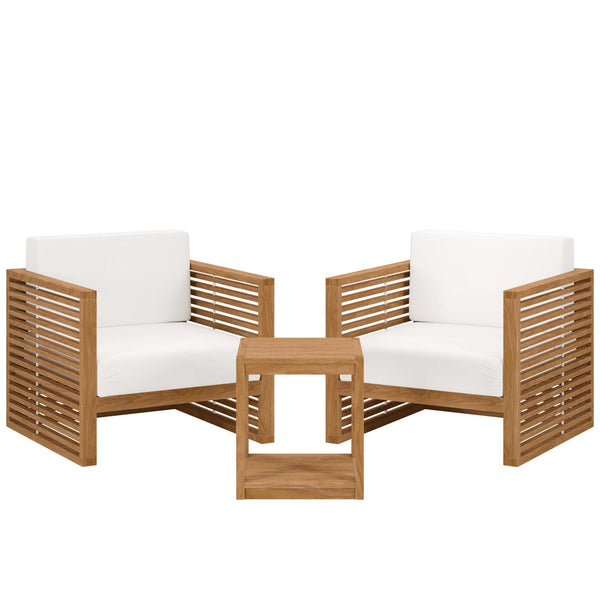 Carlsbad 3-Piece Teak Wood Outdoor Patio Set, Natural White