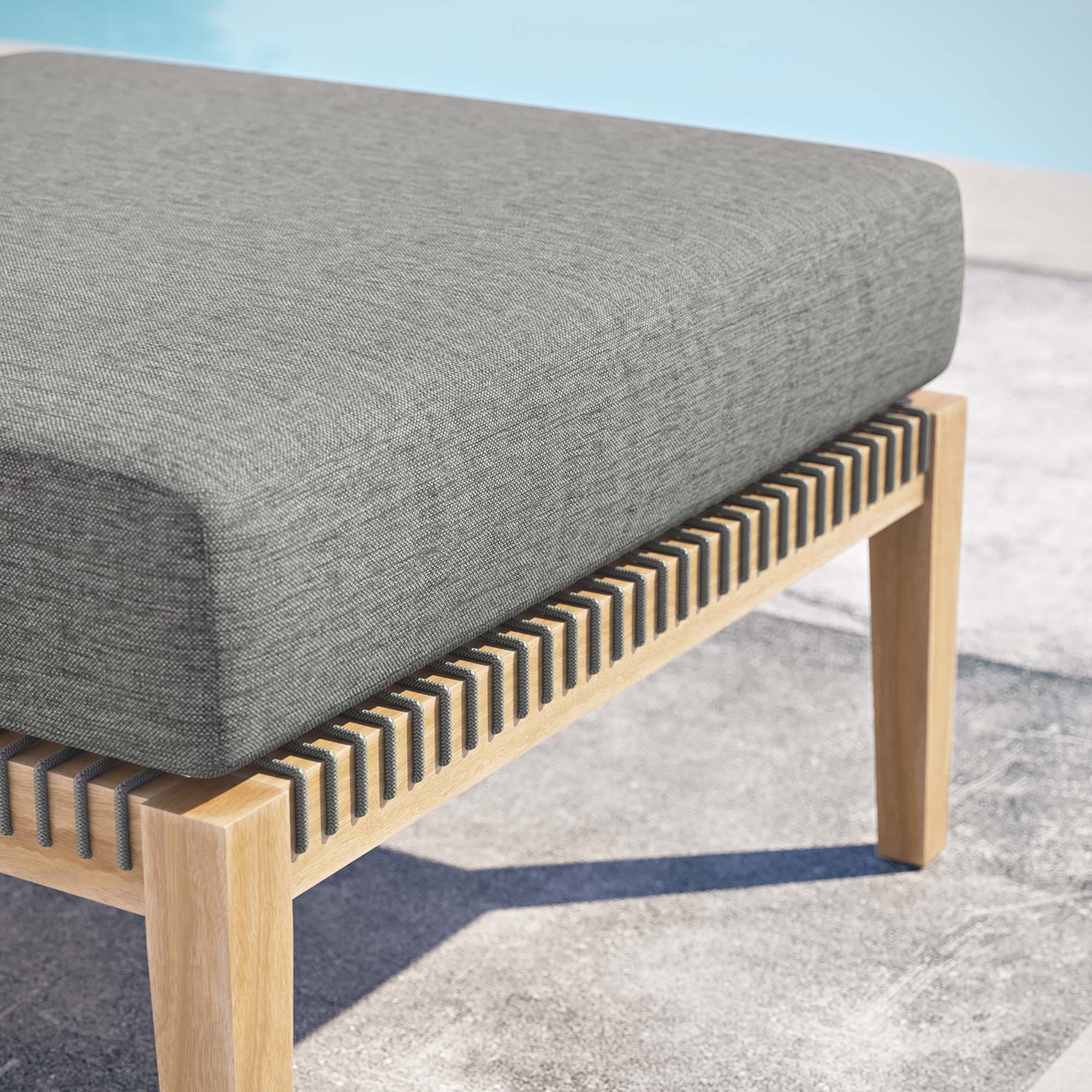 Clearwater Outdoor Patio Teak Wood Ottoman, Gray Graphite