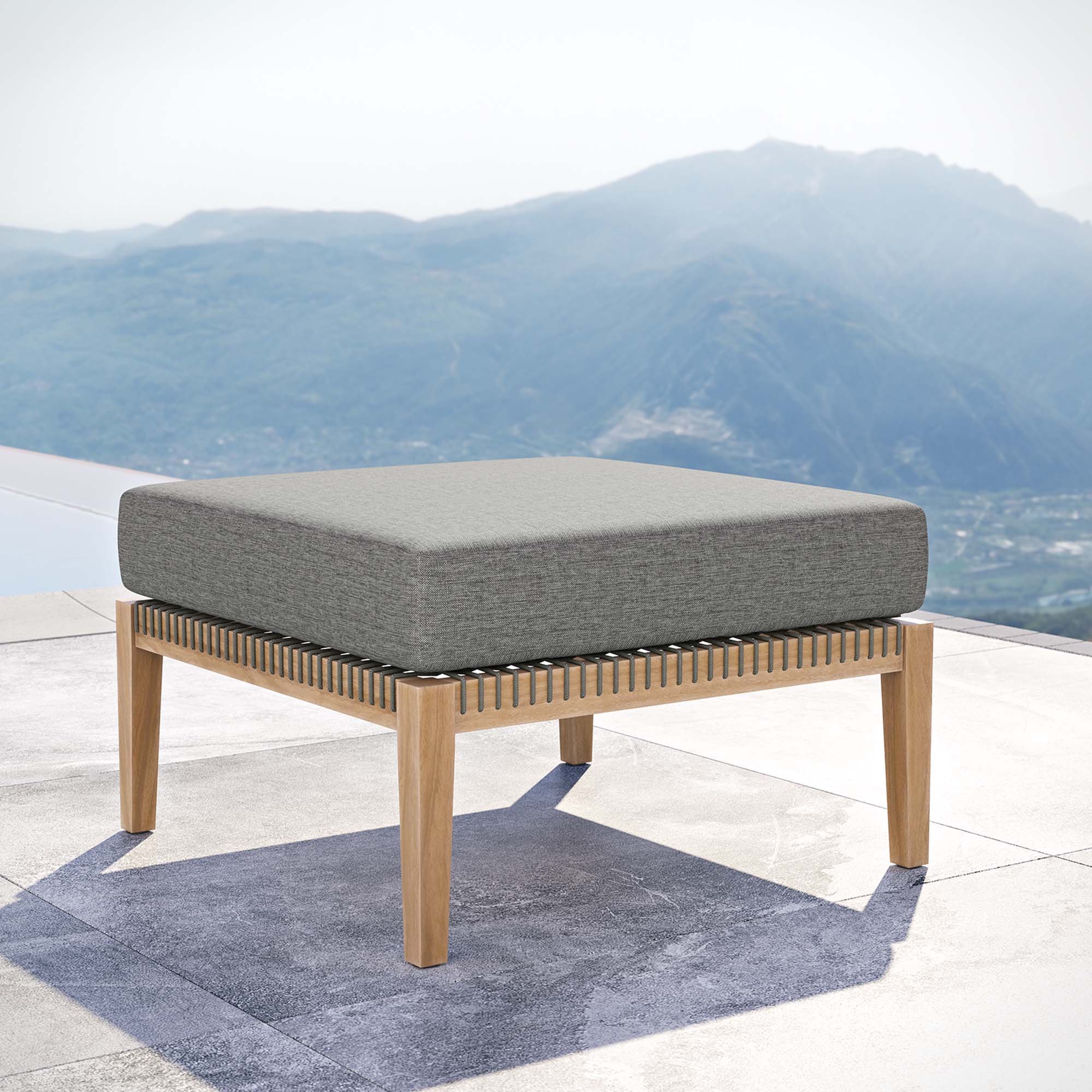 Clearwater Outdoor Patio Teak Wood Ottoman, Gray Graphite
