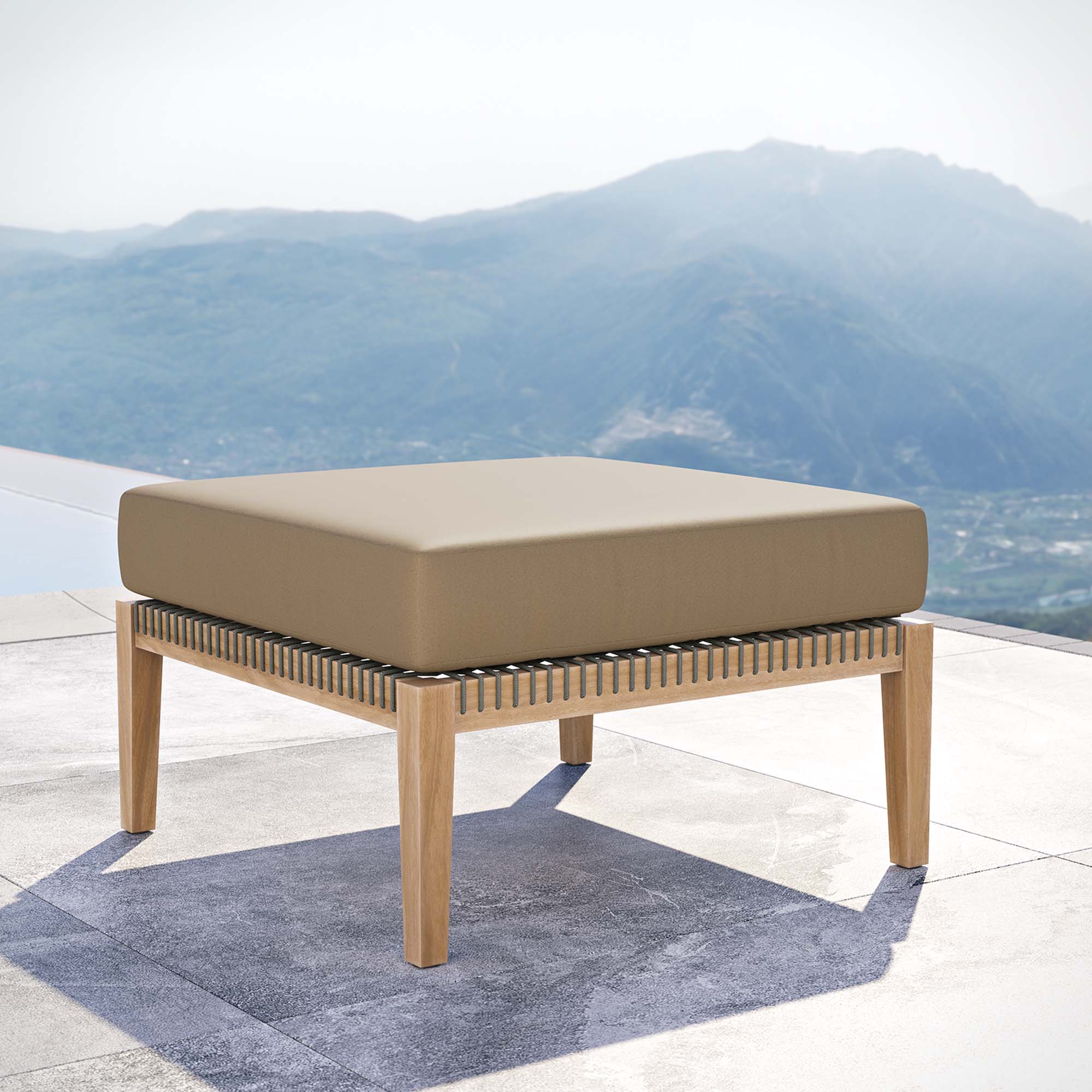 Clearwater Outdoor Patio Teak Wood Ottoman, Gray Light Brown