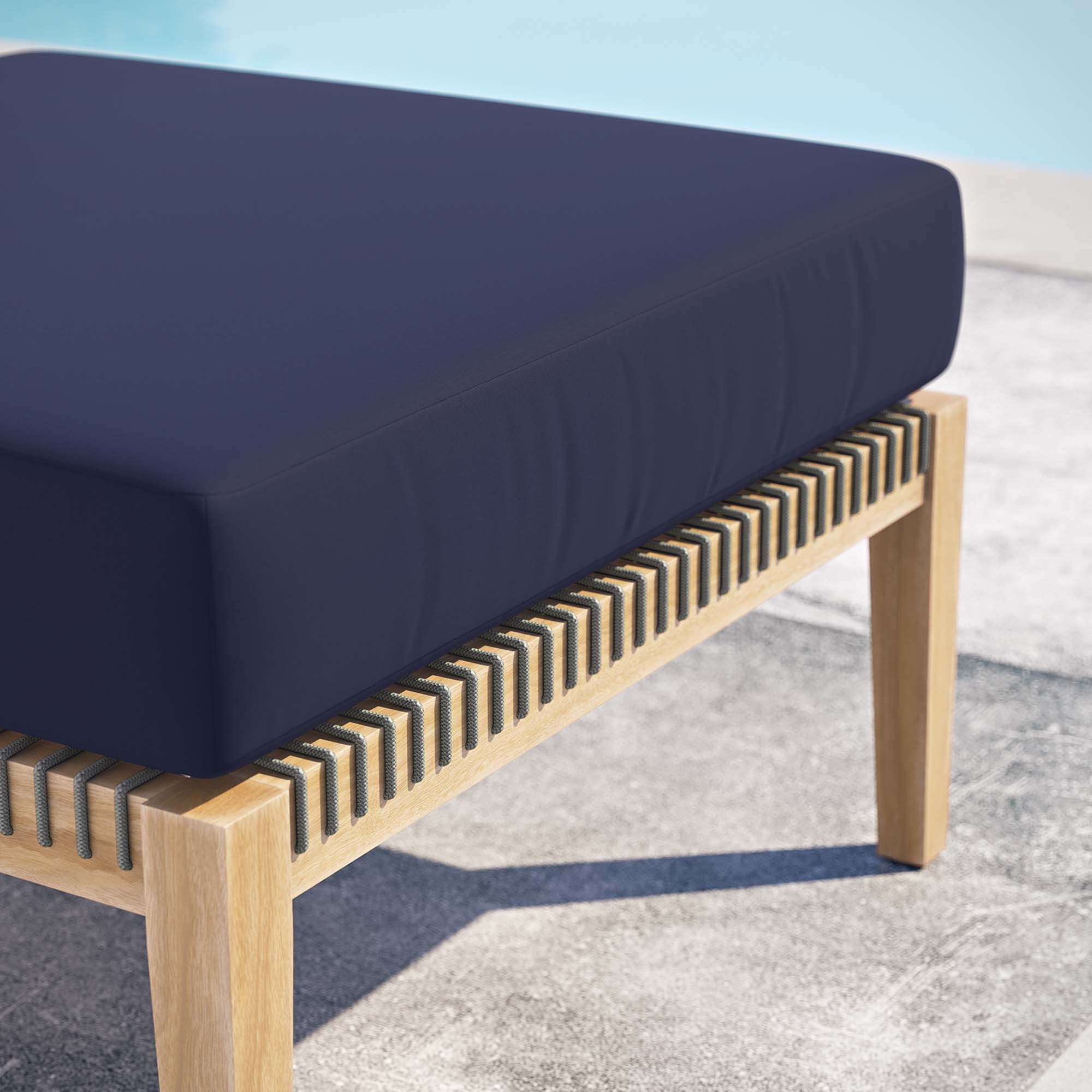 Clearwater Outdoor Patio Teak Wood Ottoman, Gray Navy