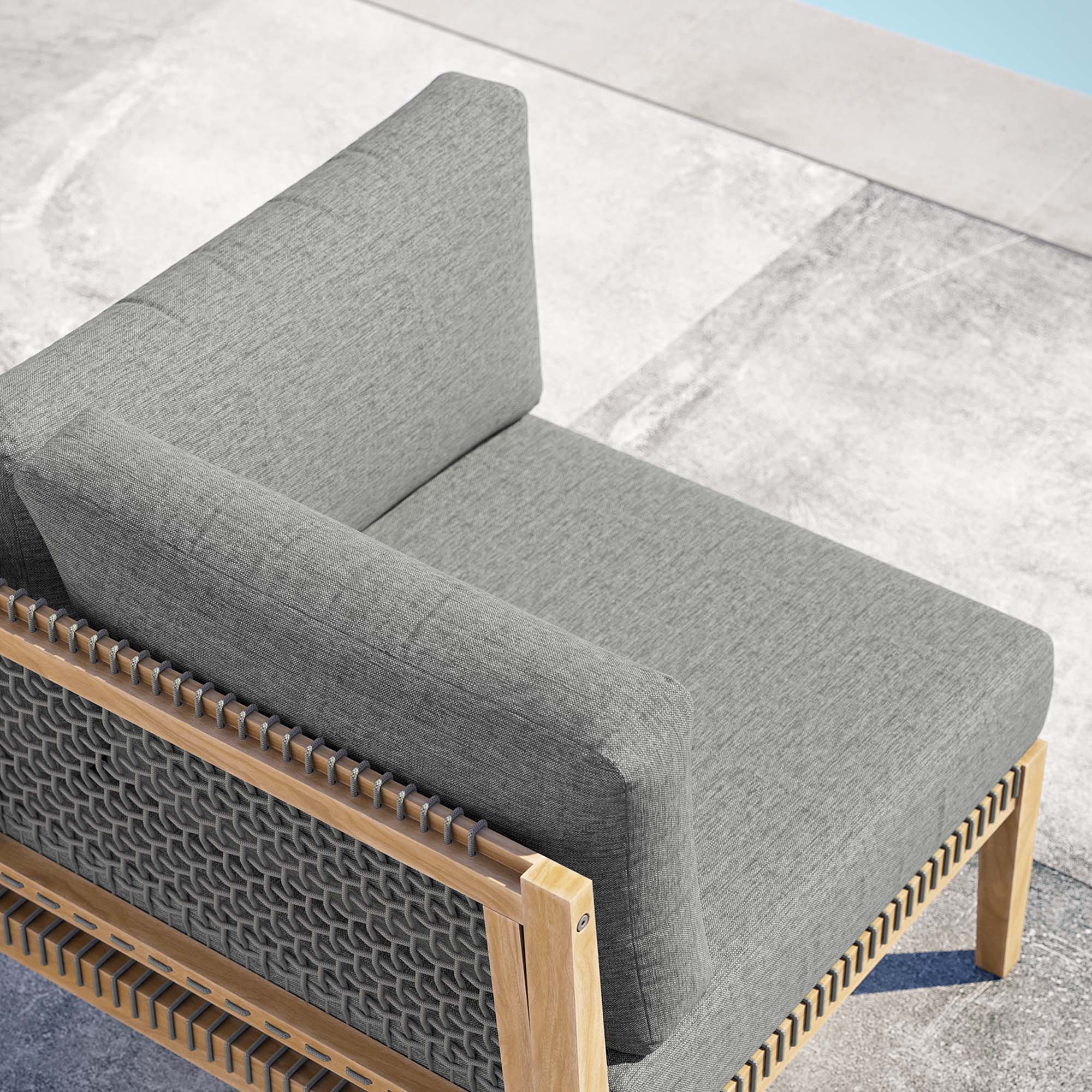Clearwater Outdoor Patio Teak Wood Corner Chair, Gray Graphite
