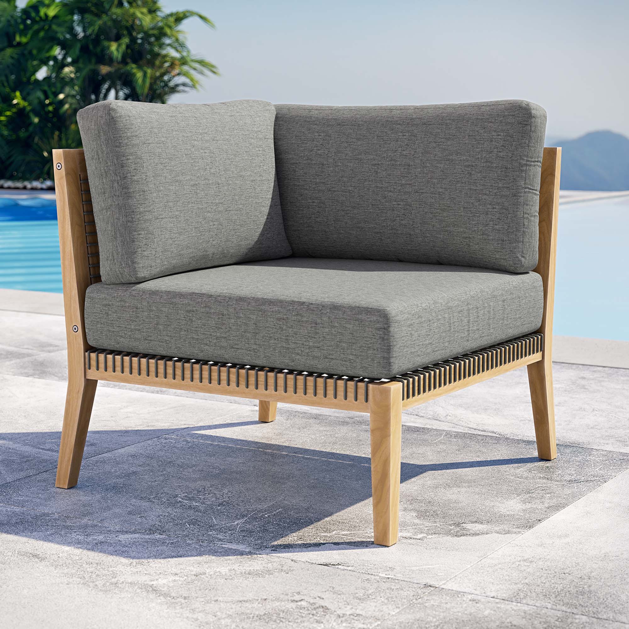 Clearwater Outdoor Patio Teak Wood Corner Chair, Gray Graphite