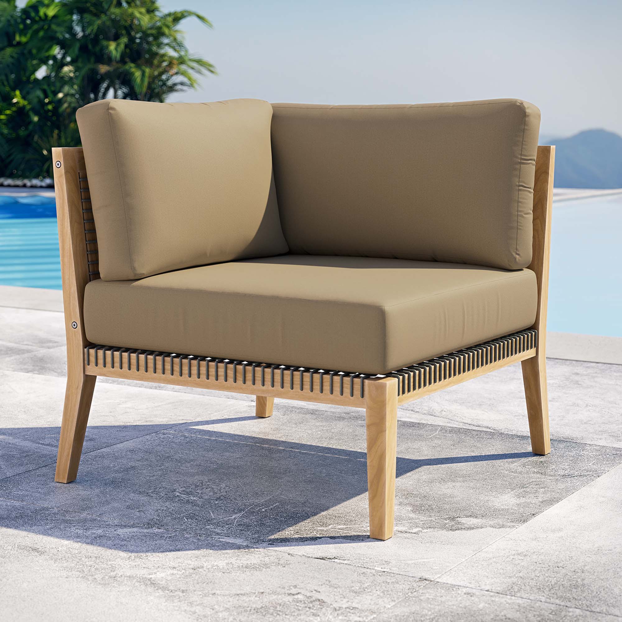 Clearwater Outdoor Patio Teak Wood Corner Chair, Gray Light Brown