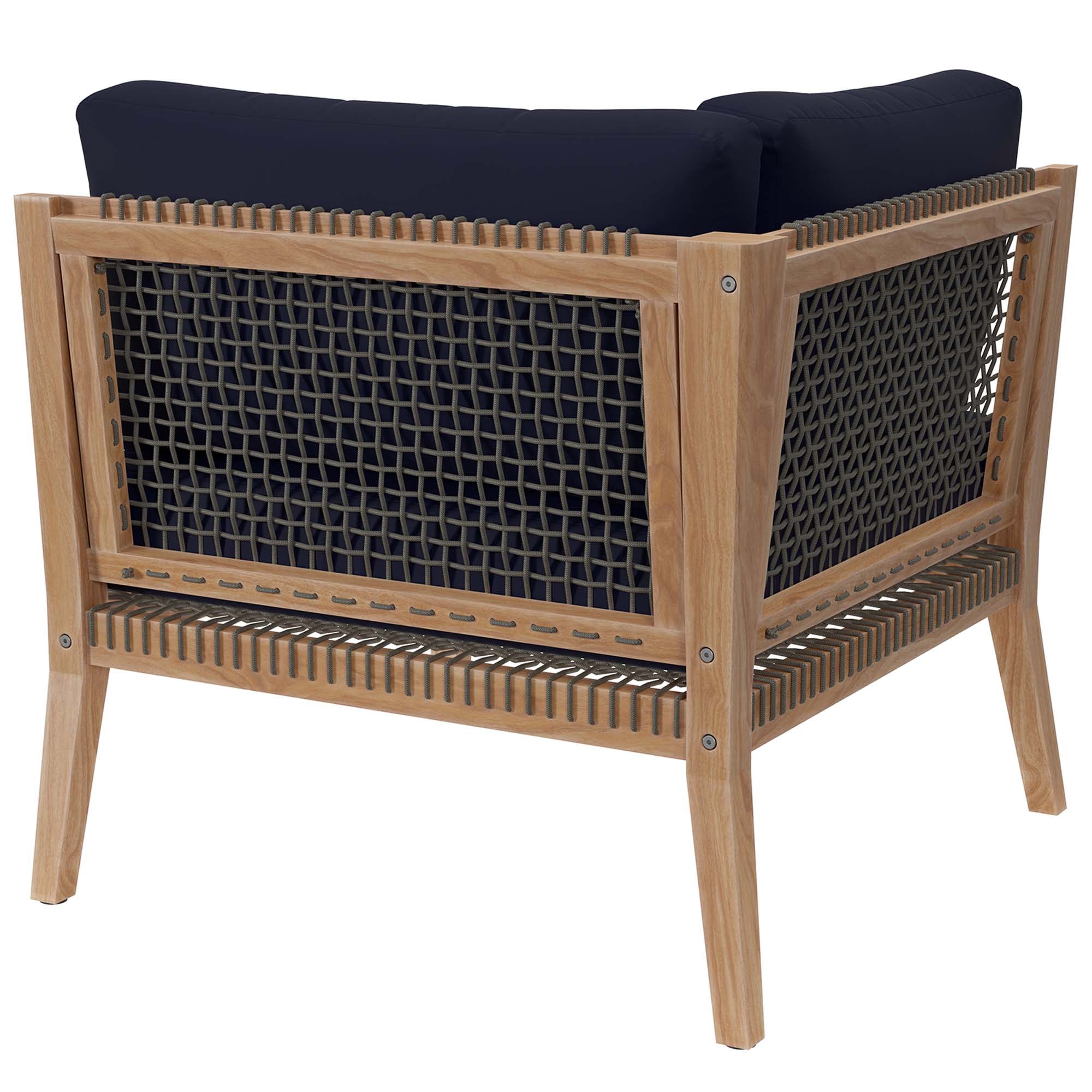 Clearwater Outdoor Patio Teak Wood Corner Chair, Gray Navy