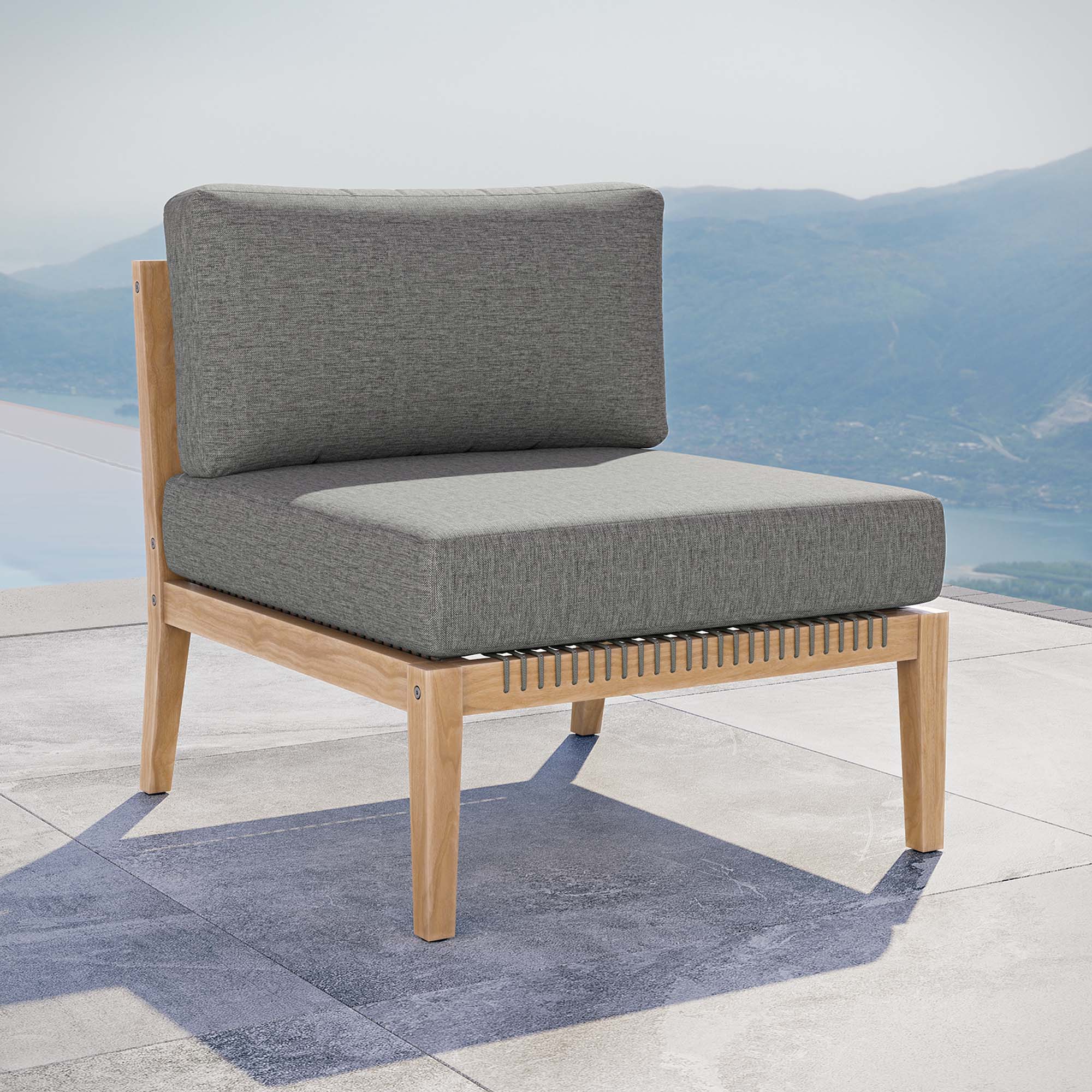 Clearwater Outdoor Patio Teak Wood Armless Chair, Gray Graphite