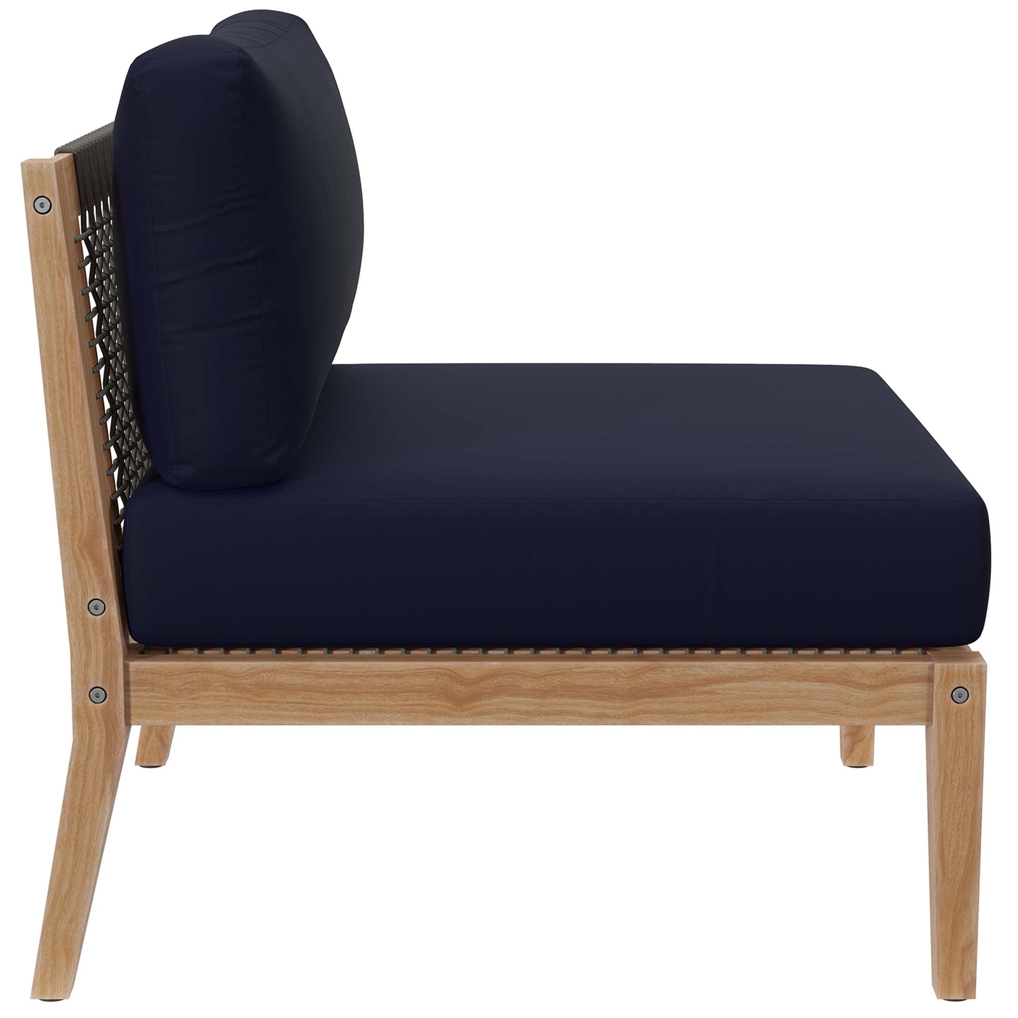Clearwater Outdoor Patio Teak Wood Armless Chair, Gray Navy