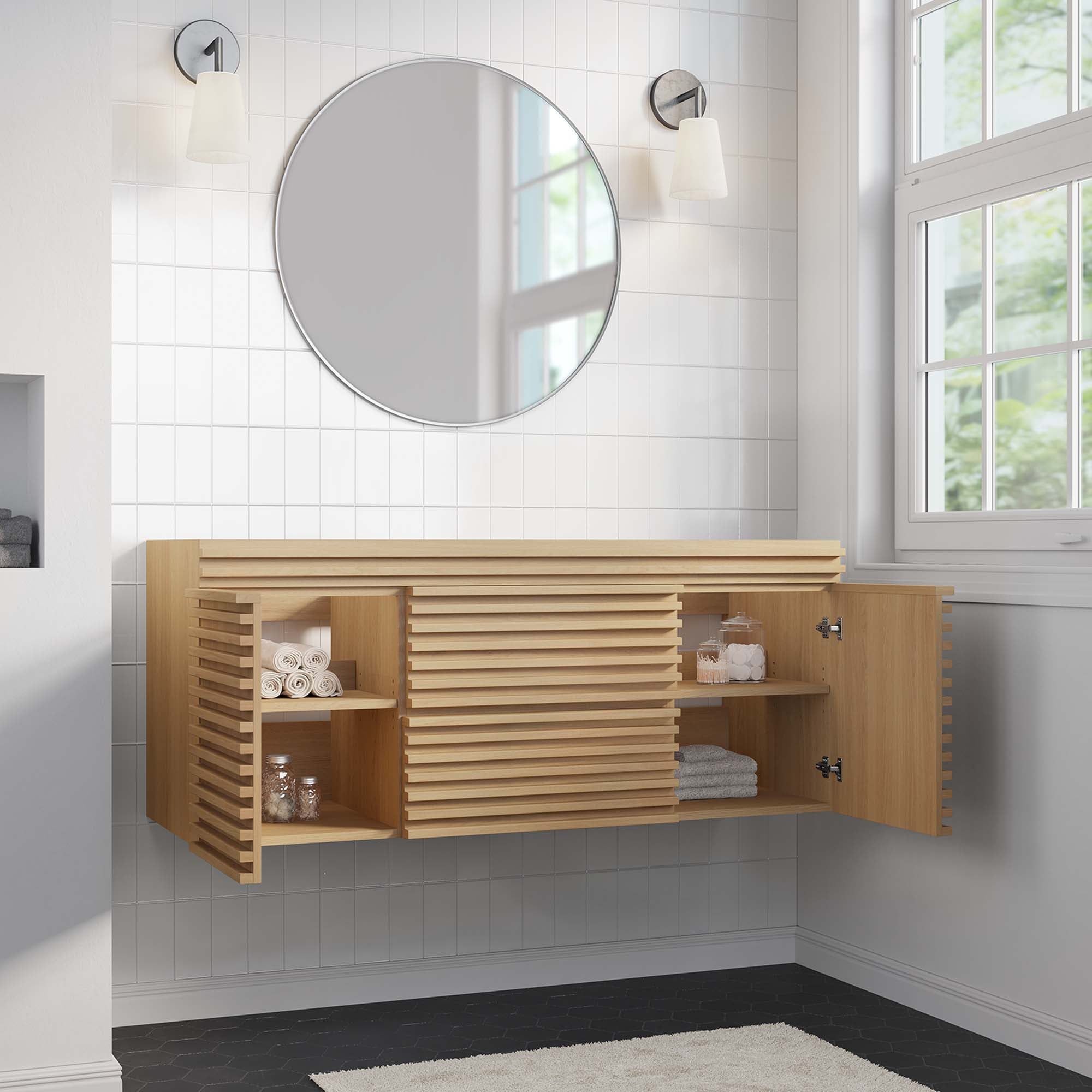 Render 48" Single Sink Compatible (Not Included) Bathroom Vanity Cabinet, Oak